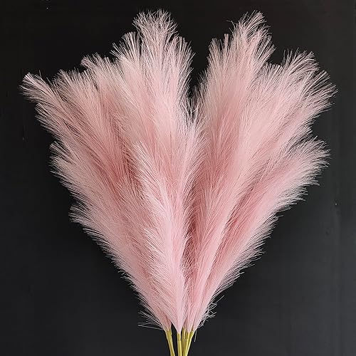 6 tallos de 43 pulgadas de hierba sintética de las pampas, grandes segmentados, pompas artificiales, ramas de hierba pomposa, flores esponjosas,