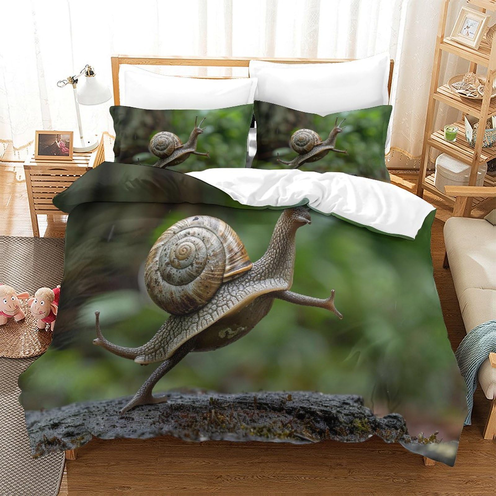 P1S9U7W5Y Green Nature 3D Printed Snail Duvet Cover Set 3pcs Microfiber Animal Bedding Set Double（200x200cm）
