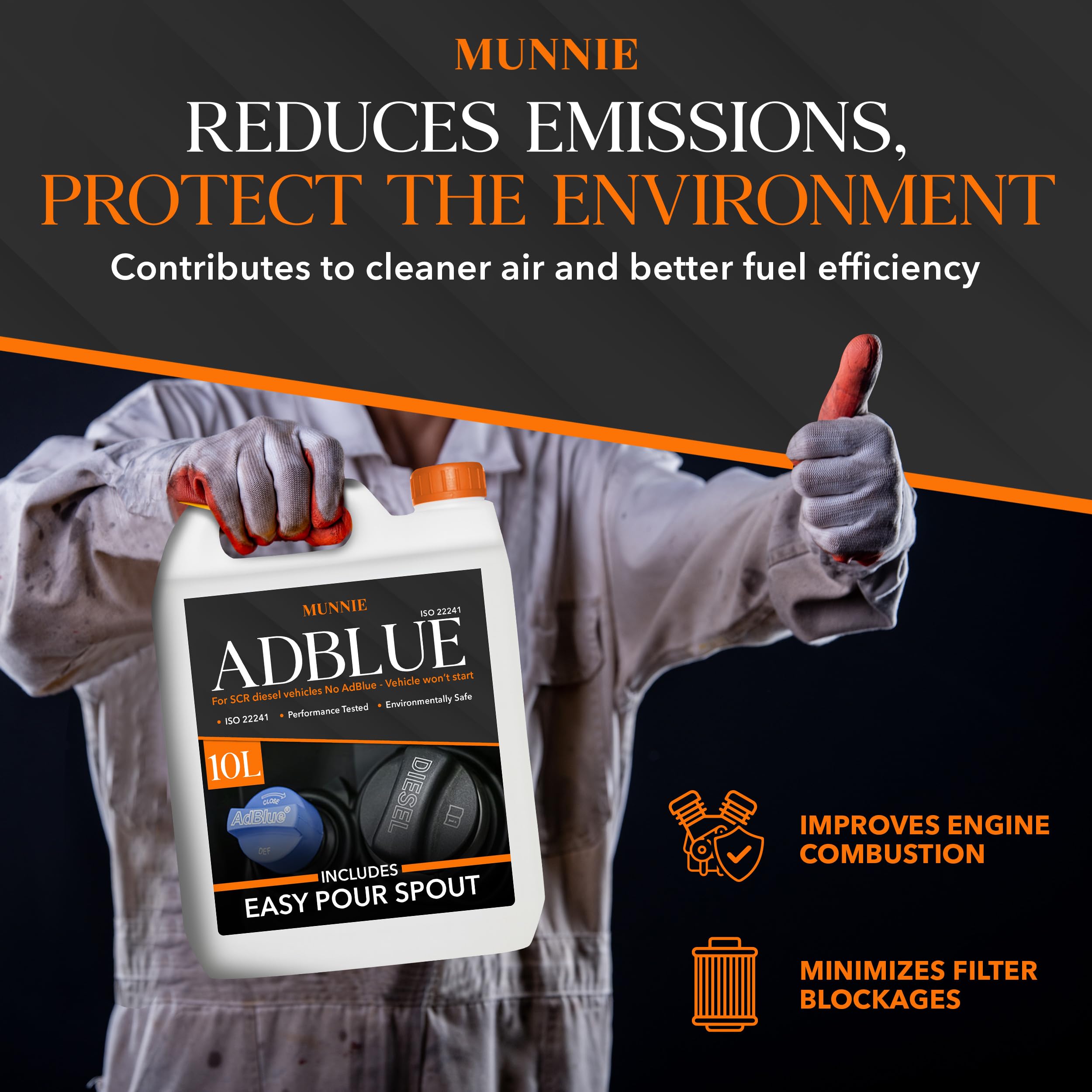 Munnie AdBlue 10 Litres with Nozzle – Premium Diesel Exhaust Fluid Additive for Cars, Vans & Trucks – Ad Blue Liquid for Diesel Engines ISO 22241 Compliant DEF for Emission Control & Cleaner Driving — view 5
