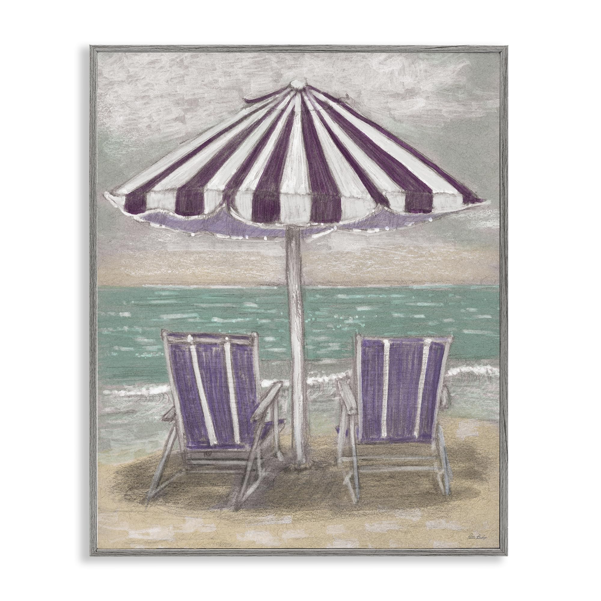 Stupell Industries Farmhouse Gray (Textured) 'Umbrella & Chairs On Beach', Framed Giclee Art, Gray, 16 X 20 Inches, Easy To Hang And Sturdy, Made In Usa, By Patti Bishop