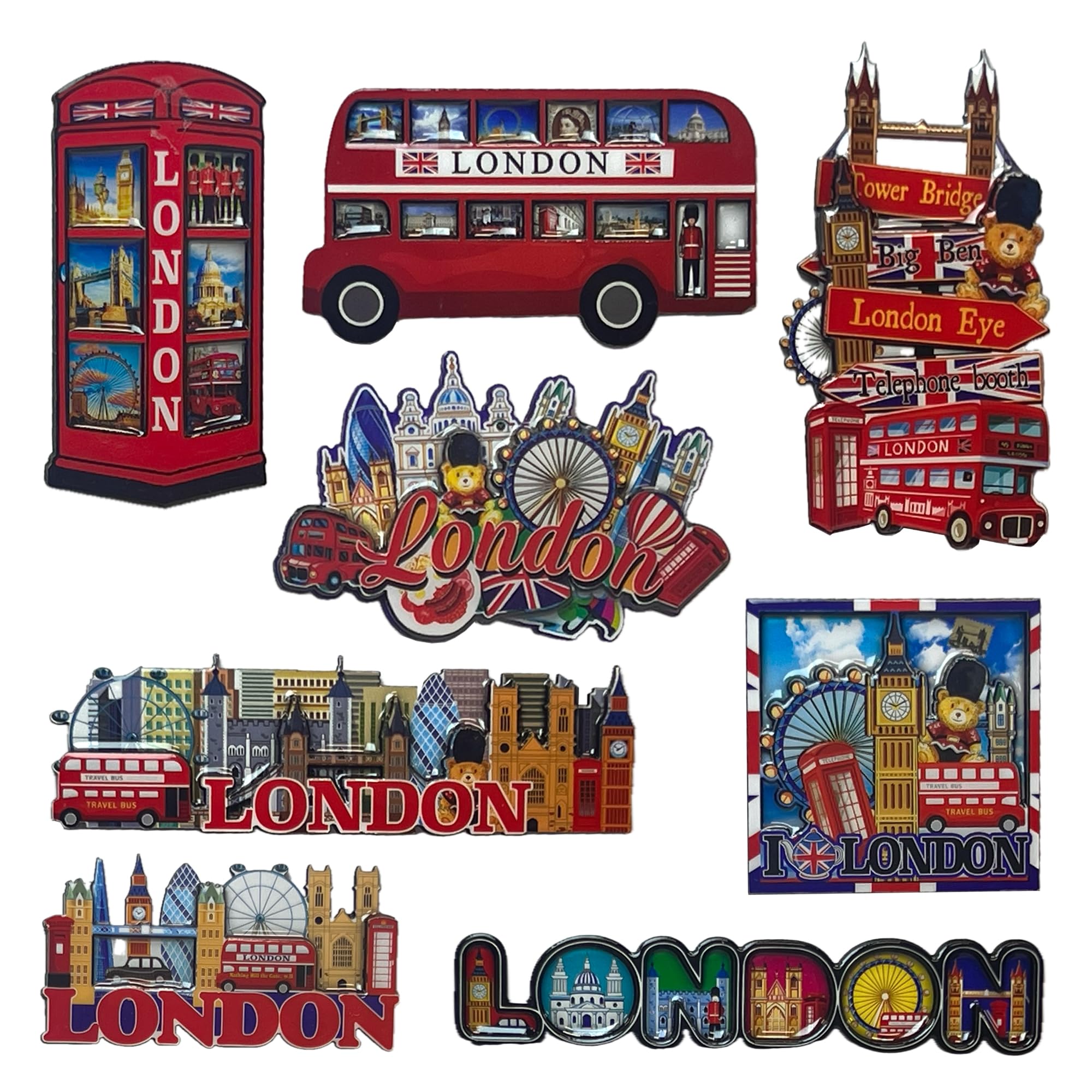 Lilaj Multicolor Set Of 6 London 3D Fridge Magnet Bus & Telephone Box British London England Souvenirs Landmark Union Jack Flag Gift