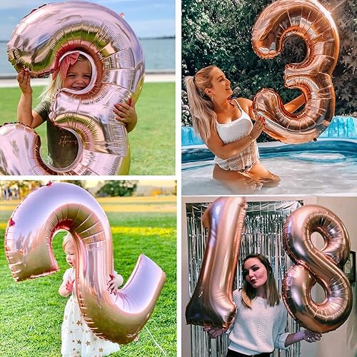 Miniatura 6 de Globo grande de 40 pulgadas de oro rosa número 1, tamaño extra grande, globos de helio de Mylar para fiesta de cumpleaños, decoraciones de