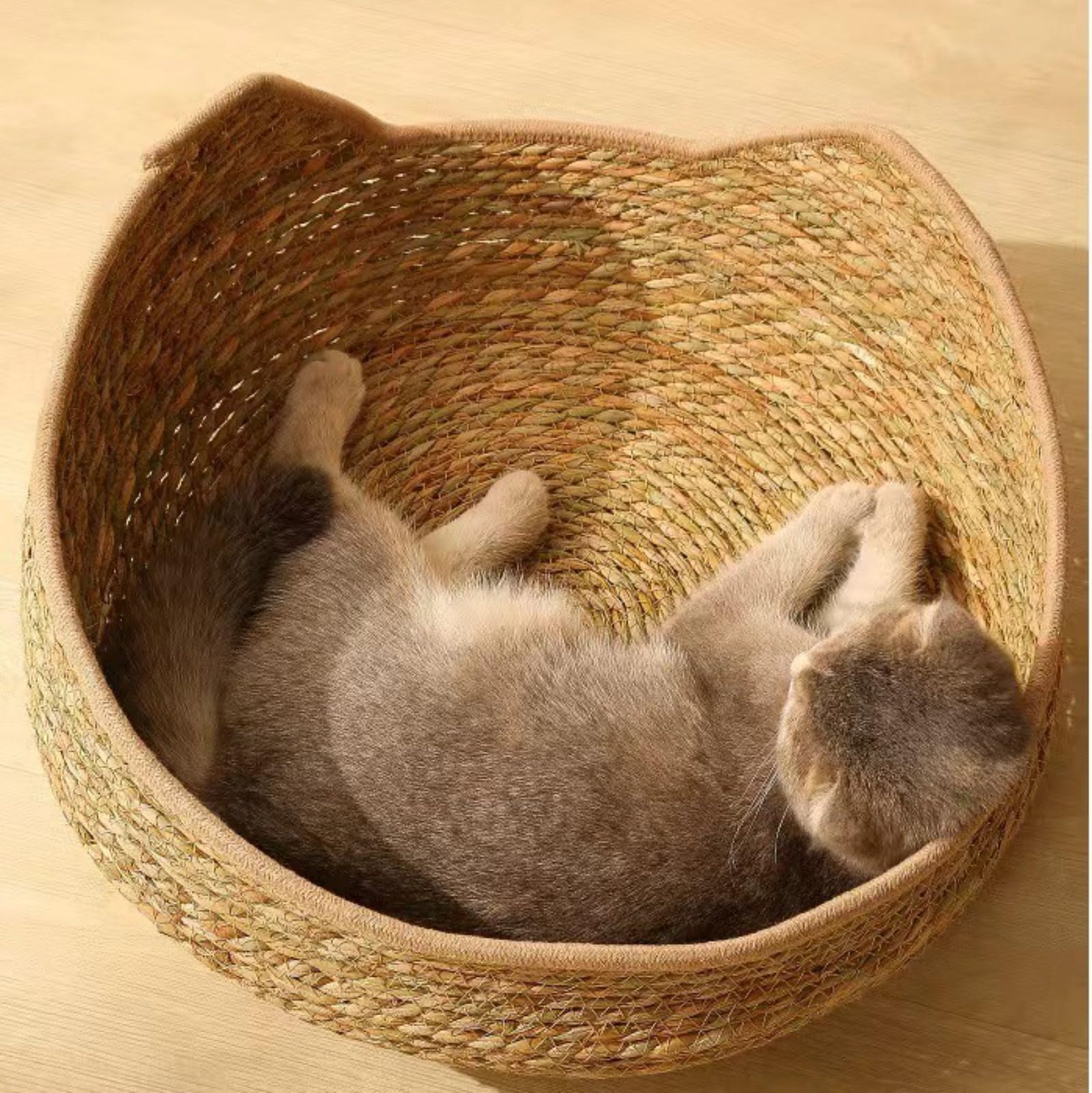 Générique Panier Rond pour Chat en rotin de 43 cm x 16,9 Pouces avec Rembourrage en Coton, Lavable et résistant aux griffures, décoration intérieure (Vert Militaire)