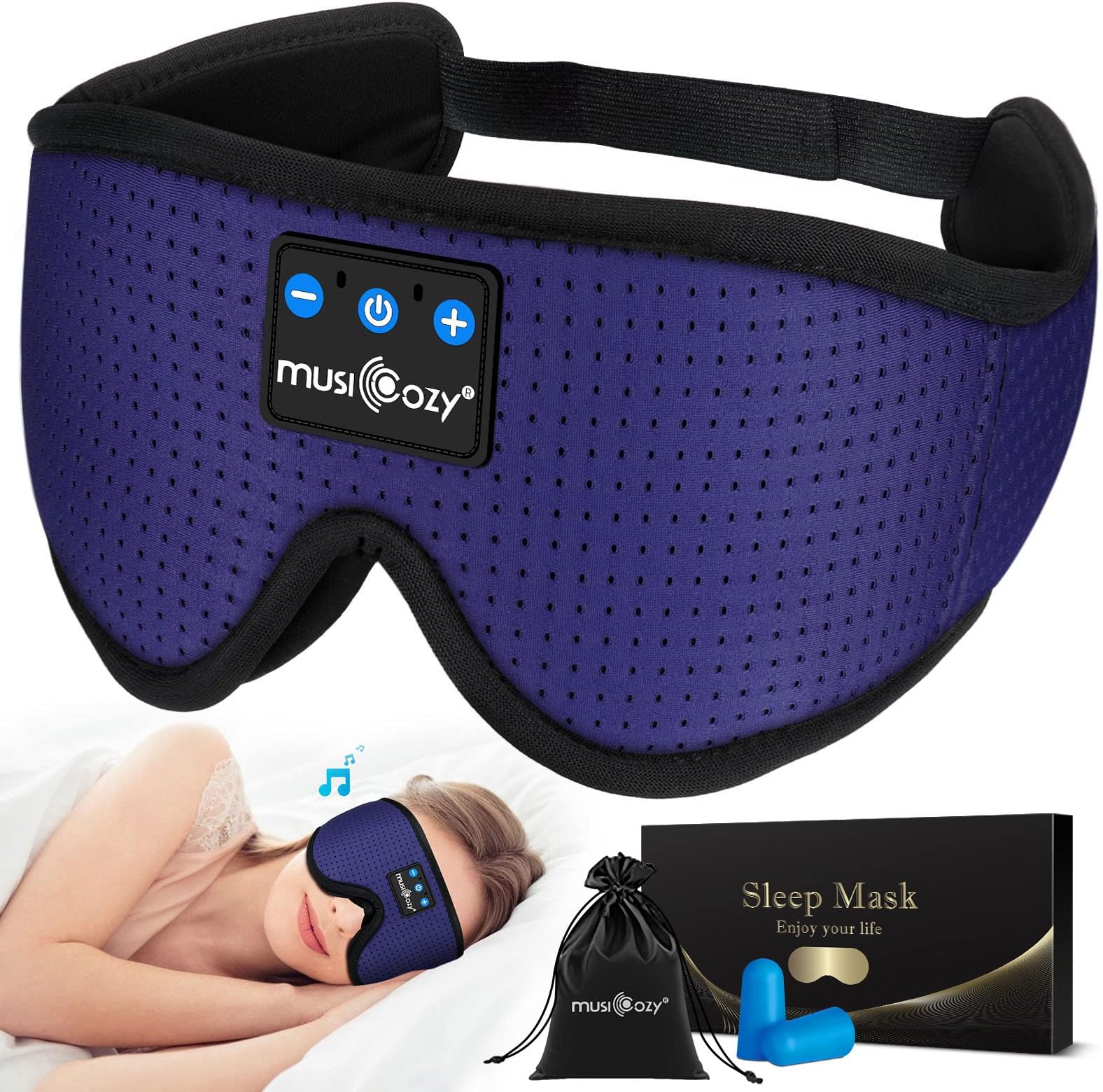 MUSICOZY 3D Bluetooth Sleep Headphones, Breathable Wireless Music Eye Mask, Sleeping Headphones with Headband for Side Sleepers, Women, Men, Air Travel, Unique Tech GiftsClimatePartner certified
