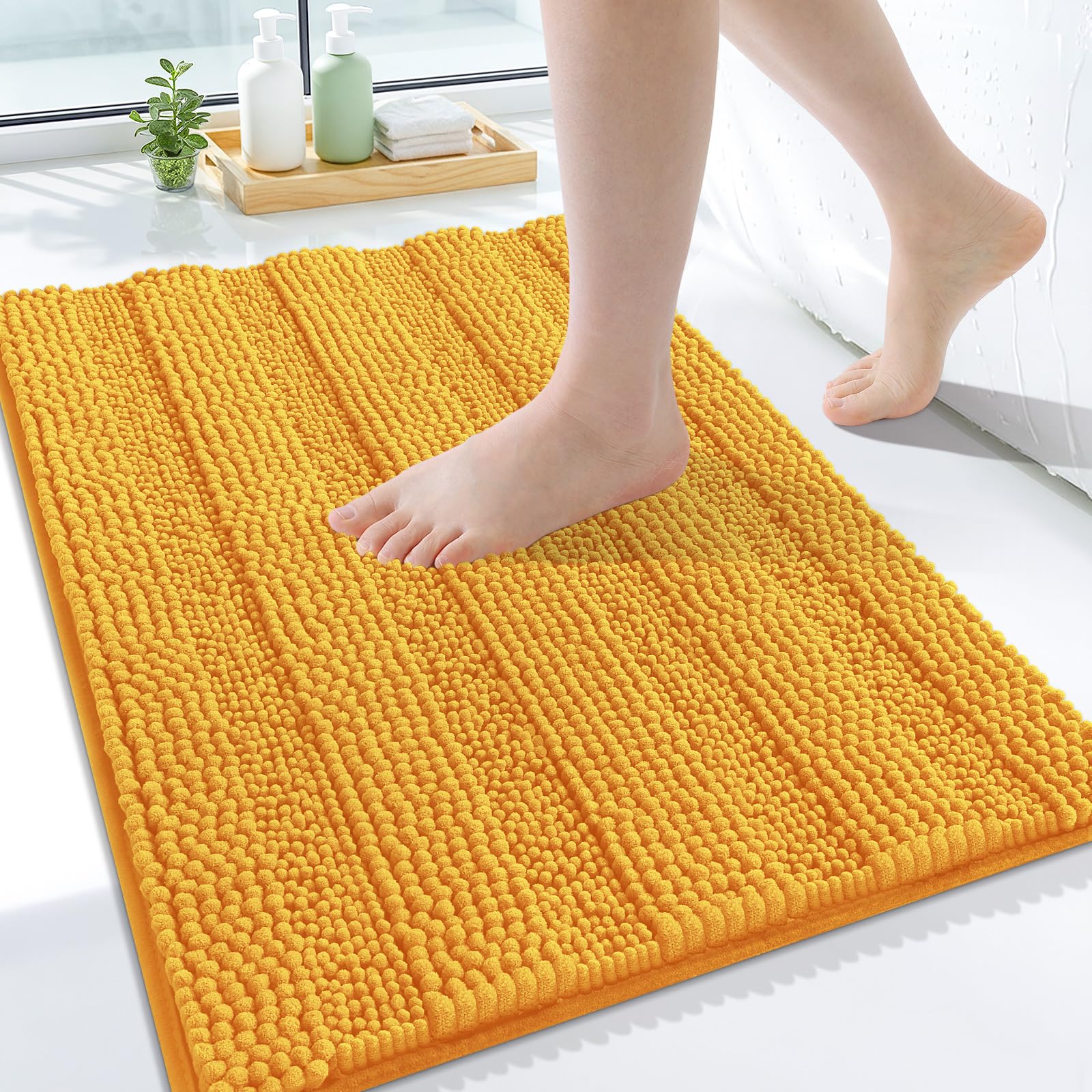 Grandaily Chenille Bathroom Rugs 24x16, Soft Bath Mats, Golden Yellow