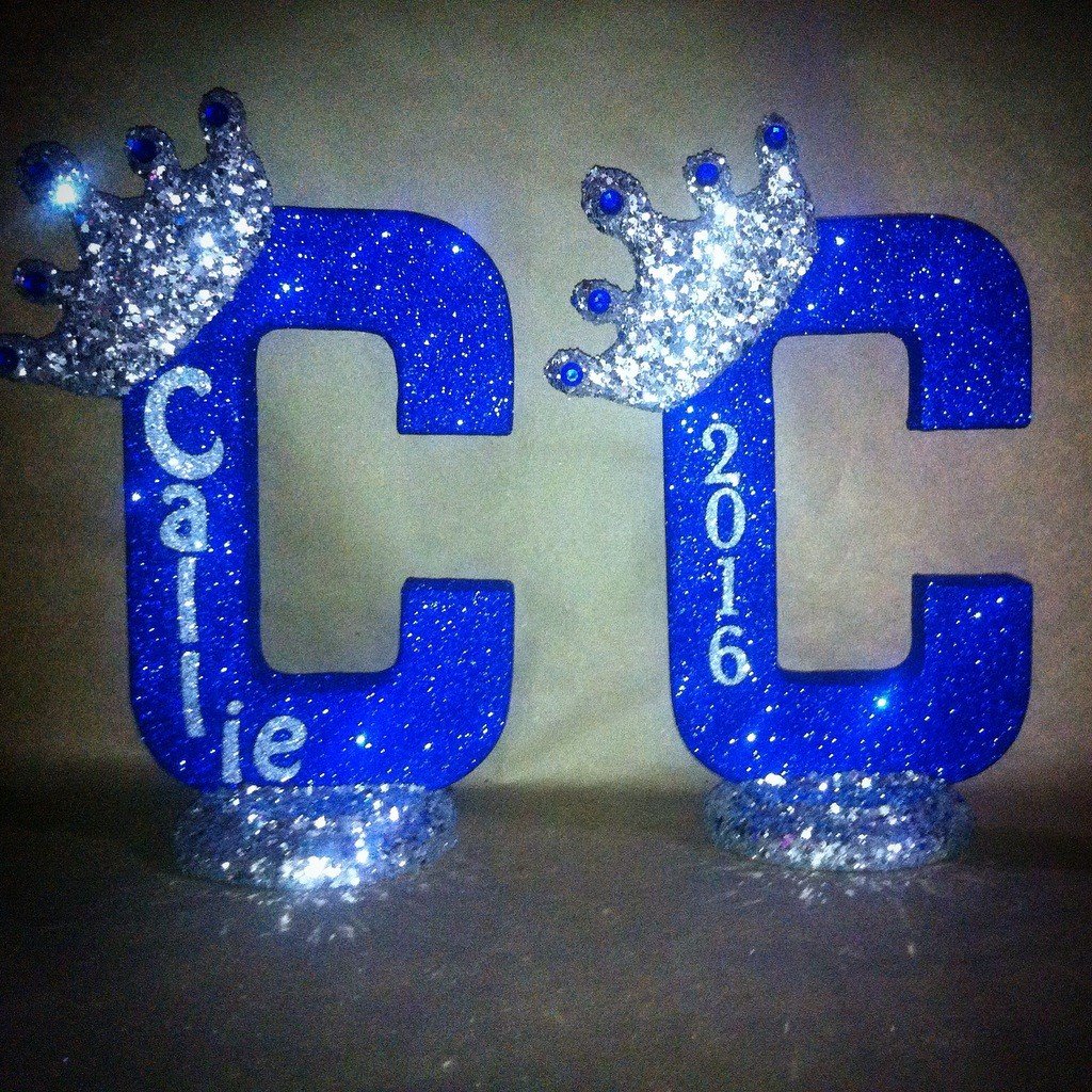 Royal themed centerpieces for baby shower centerpieces. Glitter crown centerpieces. Prince theme or Princess theme 10" sparkling letters or numbers!
