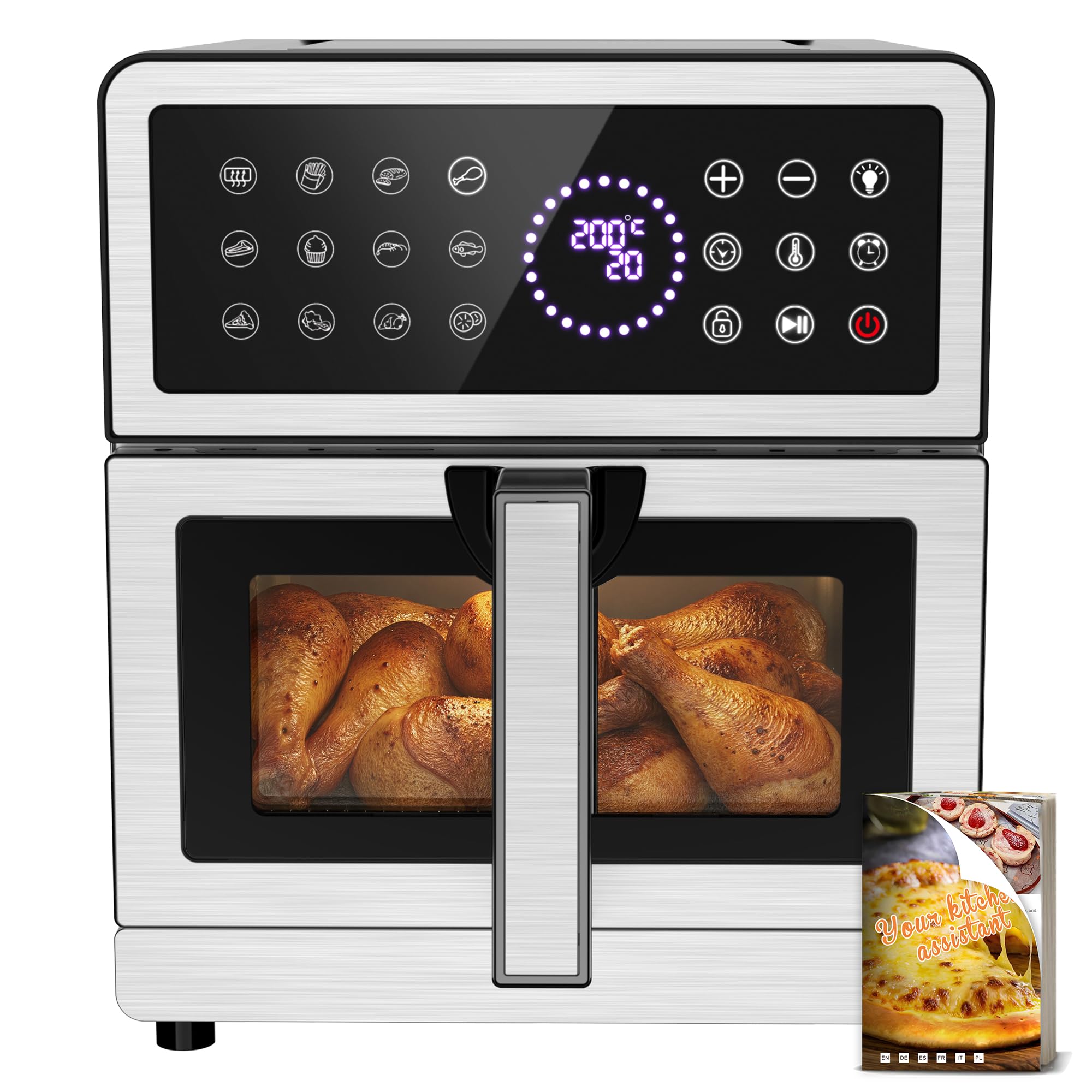 Freidora de Aire 8L XXL | Freidora Aire Arriba/Abajo Doble Resistencia, Freidora Sin Aceite Ventana y Luz Integrada 12 Programas 2150W Cuerpo Metálico, Air Fryer con Receta Máx 200℃ Apto Uso Familiar