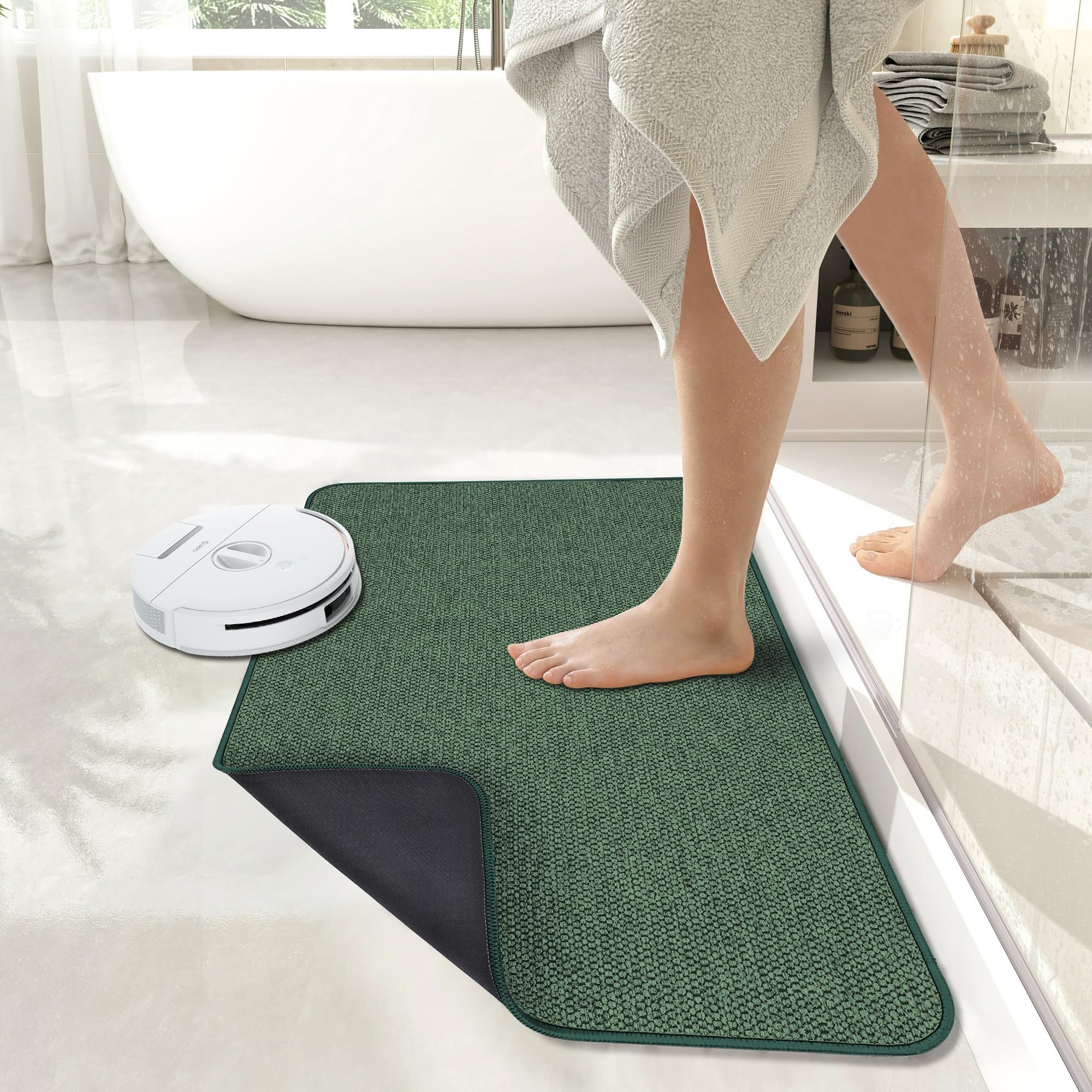 Tapis de bain ultra fin en caoutchouc antidérapant pour salle de bain, séchage rapide, lavable en machine, poils bas, absorbant, douche à l'extérieur, évier, accessoires de décoration d'intérieur
