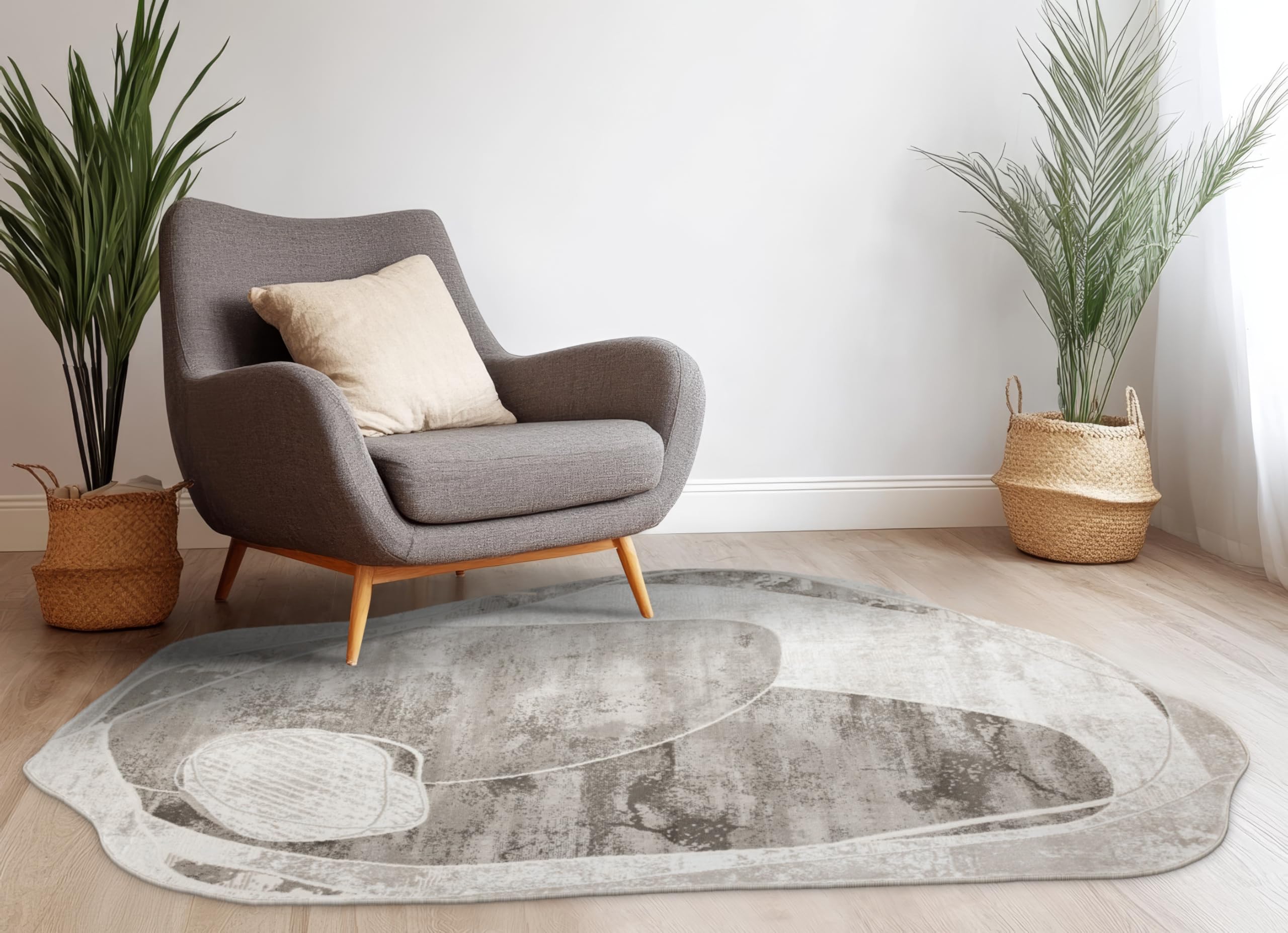 Teppiche Selenne Wohnzimmer, Unregelmäßige Form, Grau, Beige, 80x150 cm,Teppich Schlafzimmer, Tepich Waschbarer, Teppich groß, Bedroom Carpets, Rug The Carpet Living Room, Area Rugs,