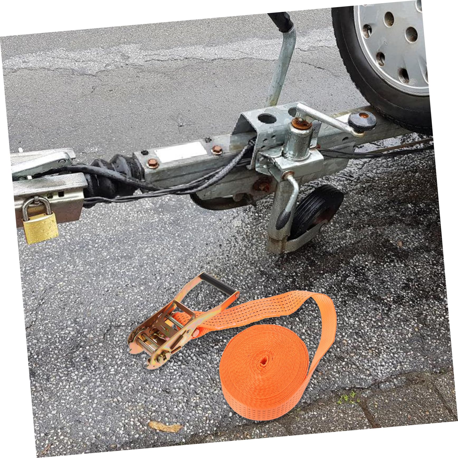Ratschen Zurrgurt aus Polyester mit 3 Tonnen Belastbarkeit Starker Halt und Metallratsche für Auto und Transport im Hellen Orange