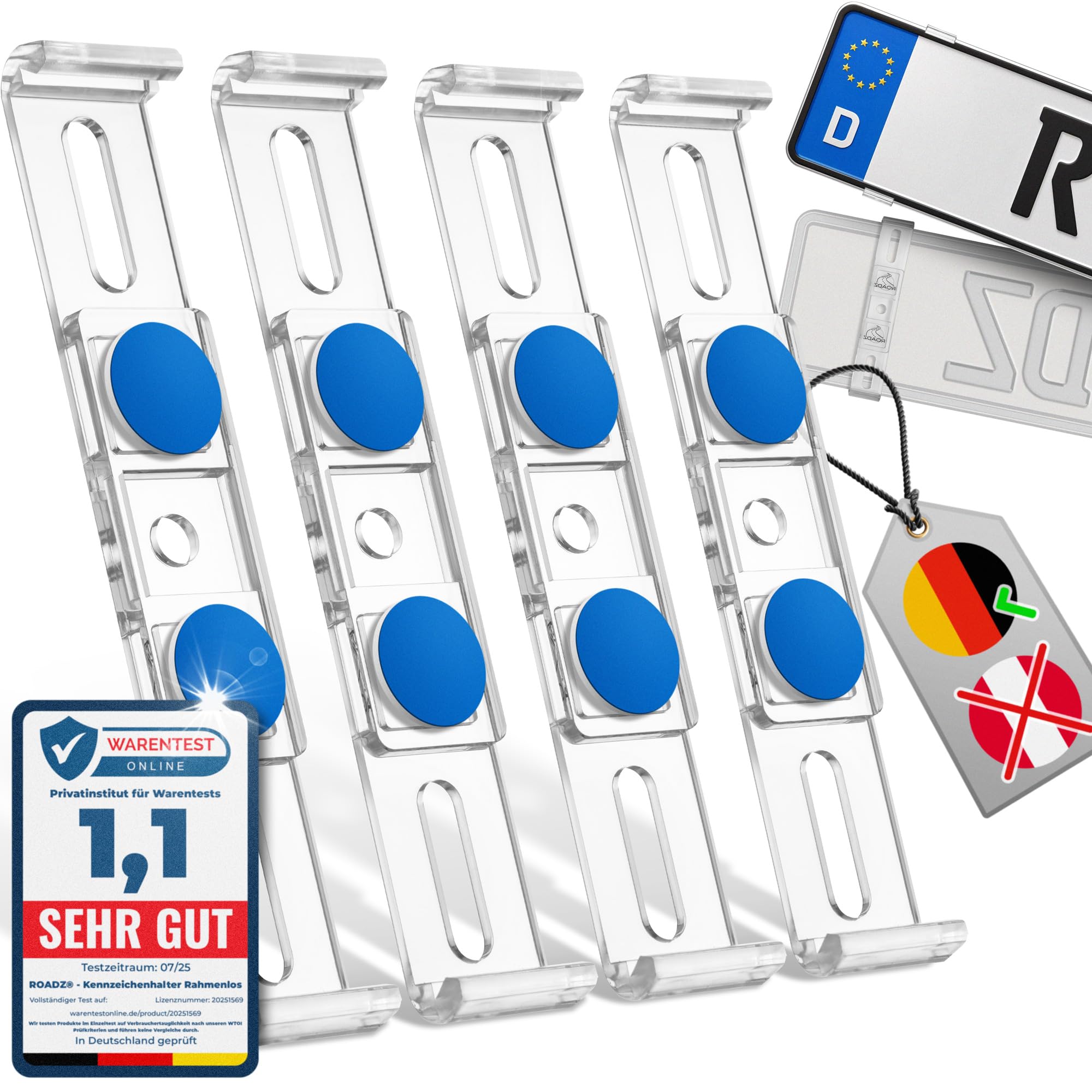 ROADZ® Frameless License Plate Holder – Invisible & Legal – Secure for Bomb-proof Hold – Set for 2 Number Plates – Advertising-Free – Number Plate Holder – Frameless Number Plate Holder Car