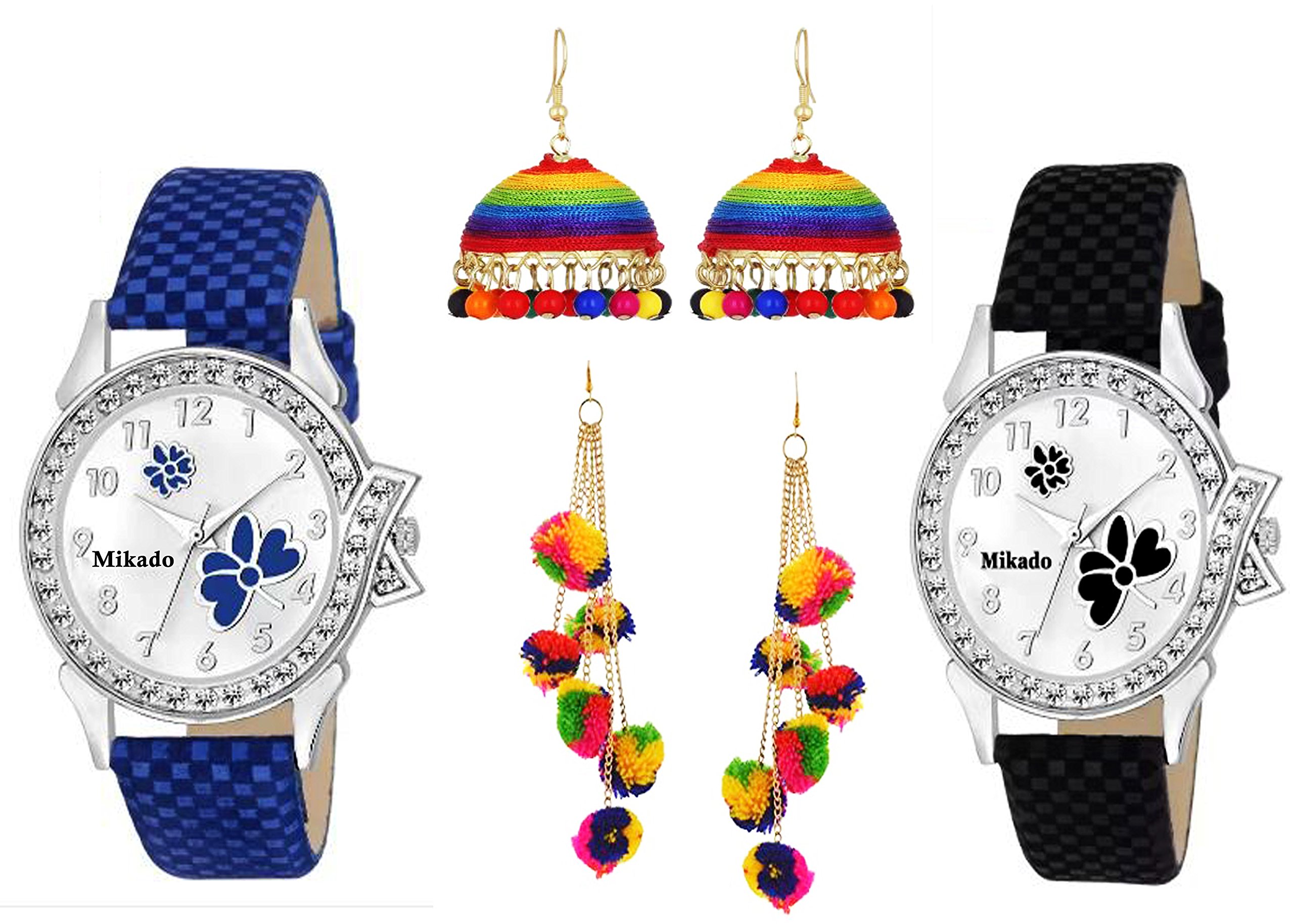 Mikado Exclusive New shinning precious stone analog watches combo for women and girls Watch with ear rings- for Girls