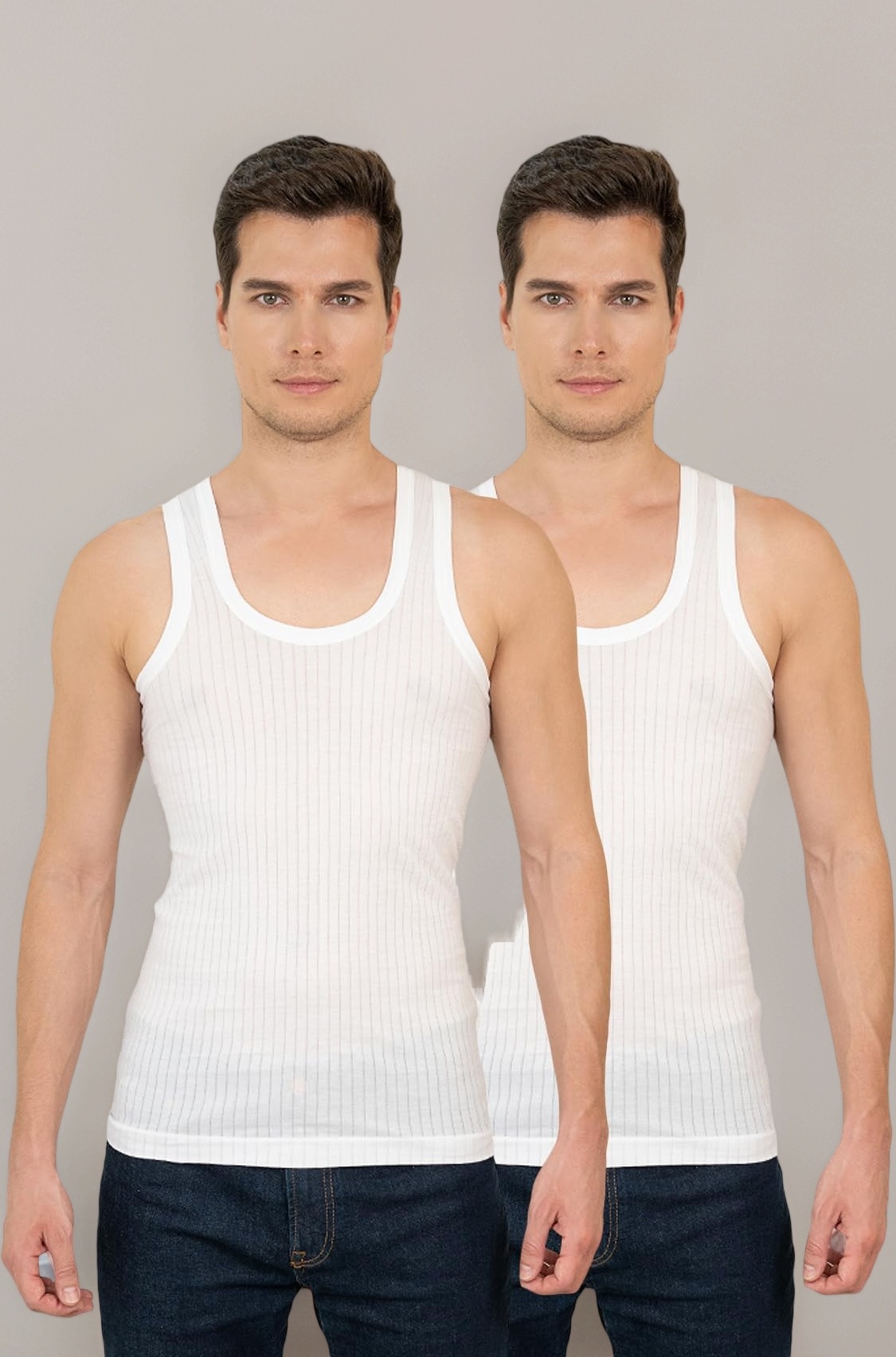 Men's Pack of 2 White Premium Cotton Round Neck Vest