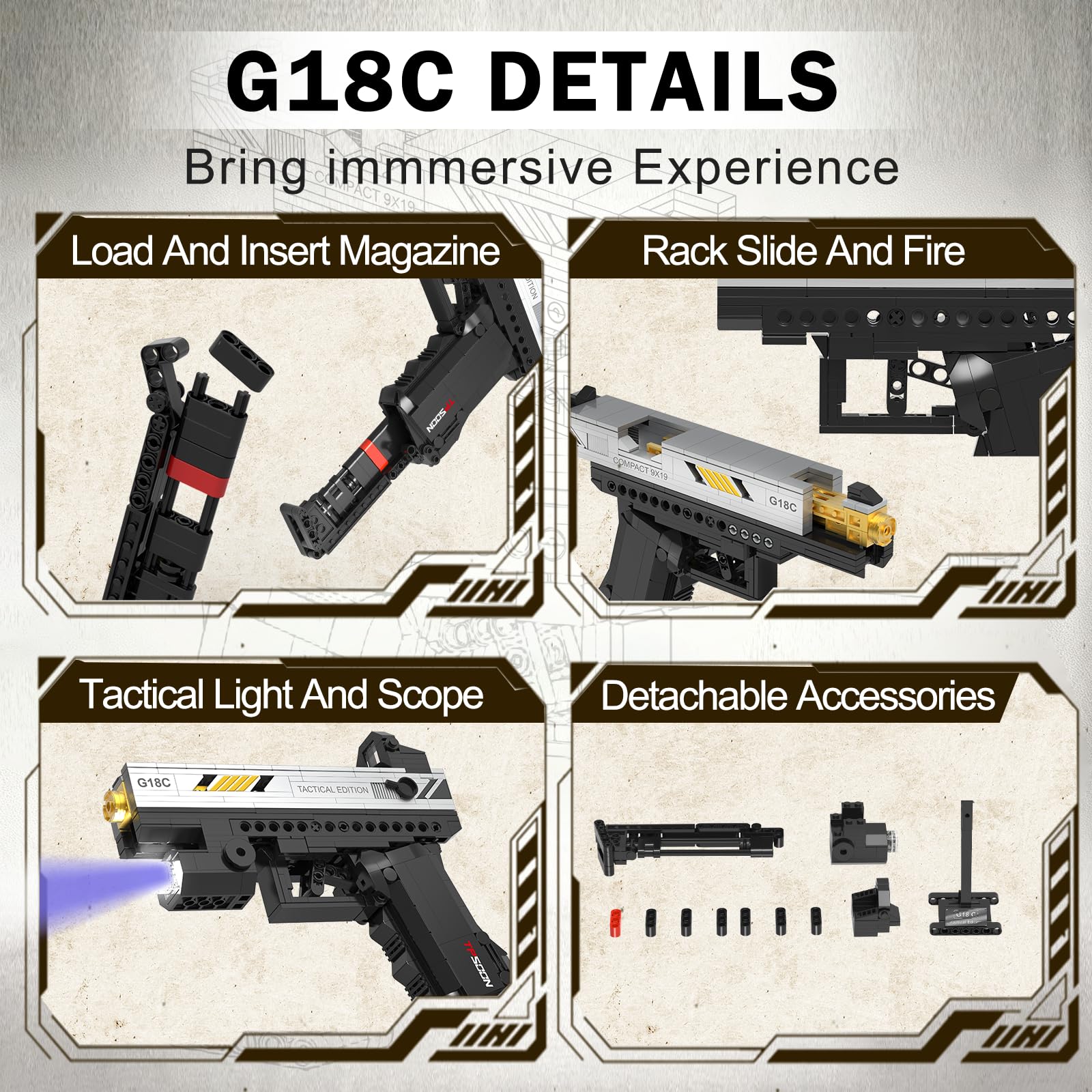 G18 Blocs Pistolet pour Adultes Garçons