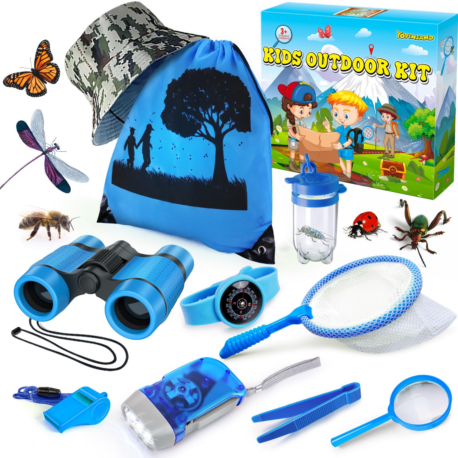 YOPINSAND Outdoor Exploration Kit, Camping Gear for Kids, Children's Toy Explorer Kit with Backpack & Hat, Binoculars, Ideal Outdoor Camping Adventure Toys for Boys Girls 3-12