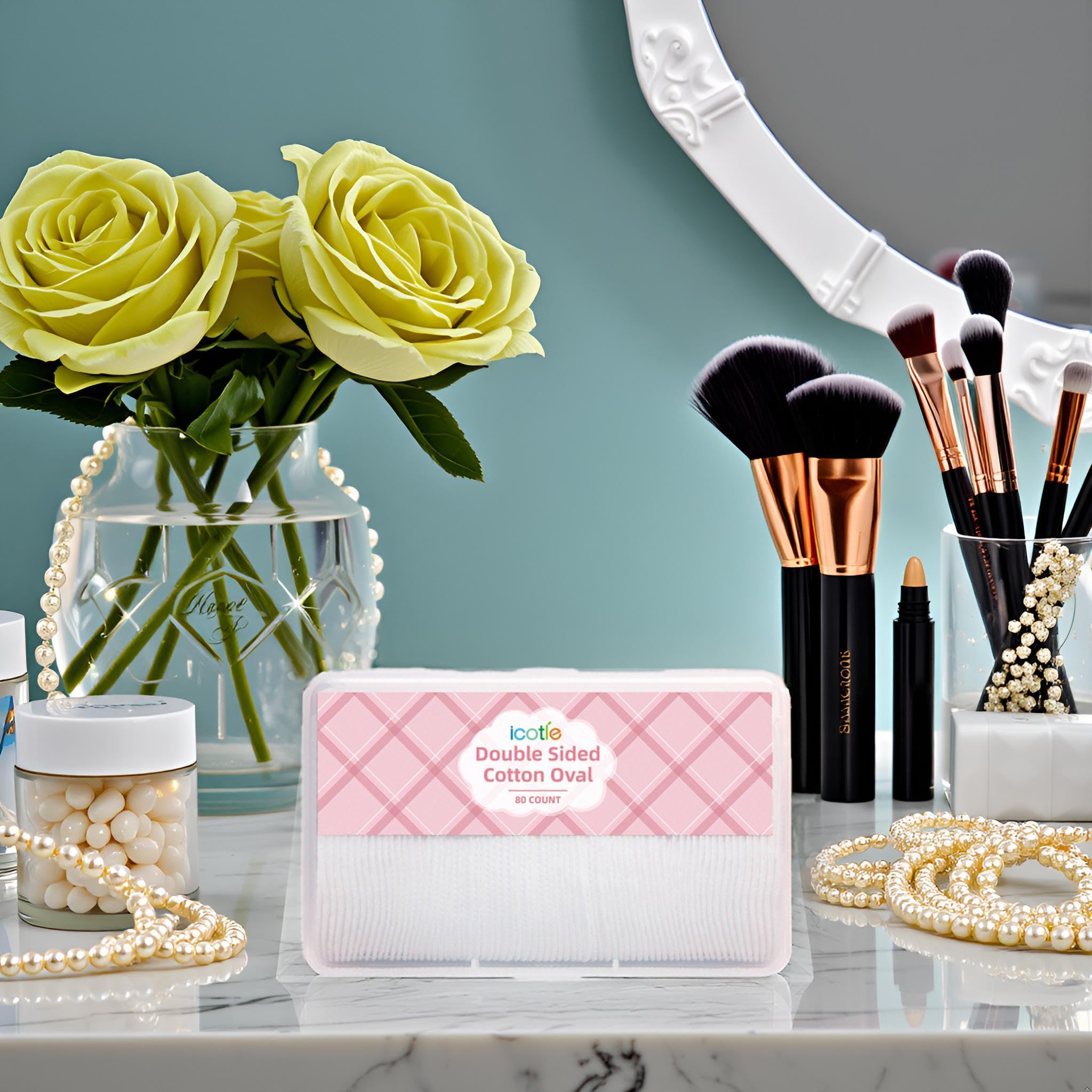 ICOTLE Almohadillas ovaladas grandes de algodón, 80 unidades, multicapa, sin pelusas, de doble cara, almohadillas ovaladas de algodón ultrasuave para eliminación de maquillaje, limpieza y aplicación