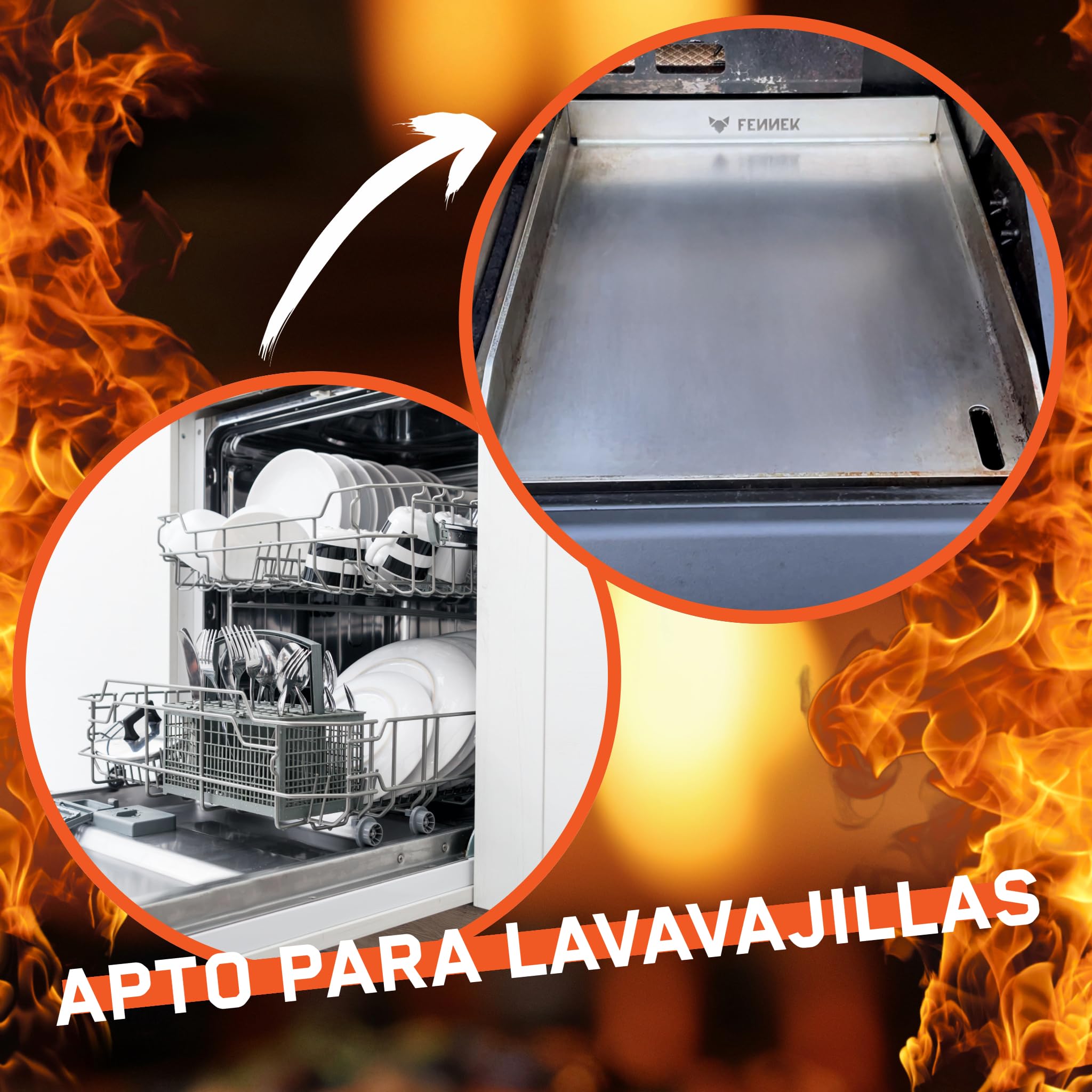 FENNEK Plancha de 40 x 30 cm Teppanyaki plancha con borde frontal y gran orificio de drenaje, acero inoxidable de 4,0 mm, para hamburguesas, verduras, pescado, etc., apta para lavavajillas, bordes