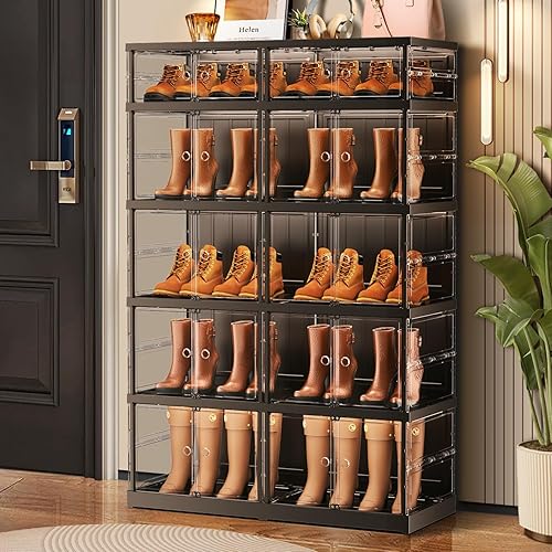 Miniatura 15 de Zapatero plegable de 9 niveles para entrada de armario 18-36 pares, cajas organizadoras apilables transparentes de almacenamiento de zapatos