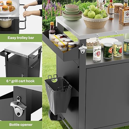 Miniatura 3 de Carrito de parrilla al aire libre con muebles de patio, mesa de parrilla al aire libre con almacenamiento, carrito de barra rodante para barbacoa al
