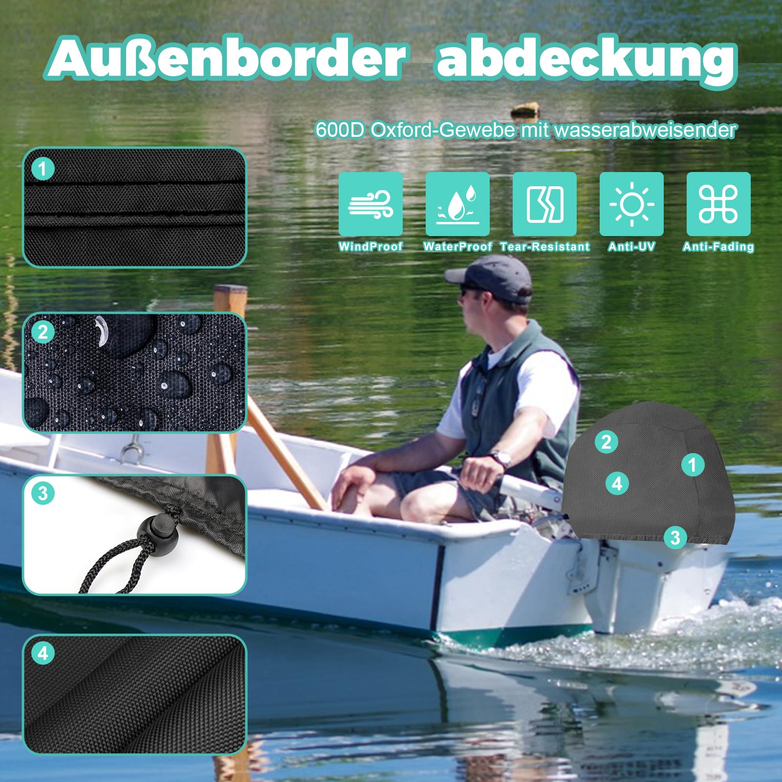 GJMZTQG Housse Demi-Moteur Hors-Bord 600D Oxford – Protection Imperméable Bateau Yacht – 15 à 300 HP