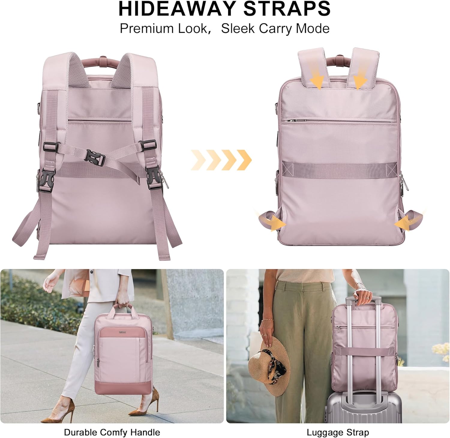 PIJUSHI Travel Backpack for Women TSA 180° Flat Open Fits 16" Waterproof Slim Backpack for Business, Commute, Daily(PE042 Ashen Purple)