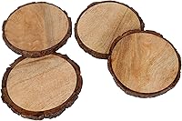 Vista 3 de GoCraft Juego de 4 posavasos de madera natural con corteza de árbol, posavasos de madera de mango para bebidas, bebidas, copas de vino, vasos