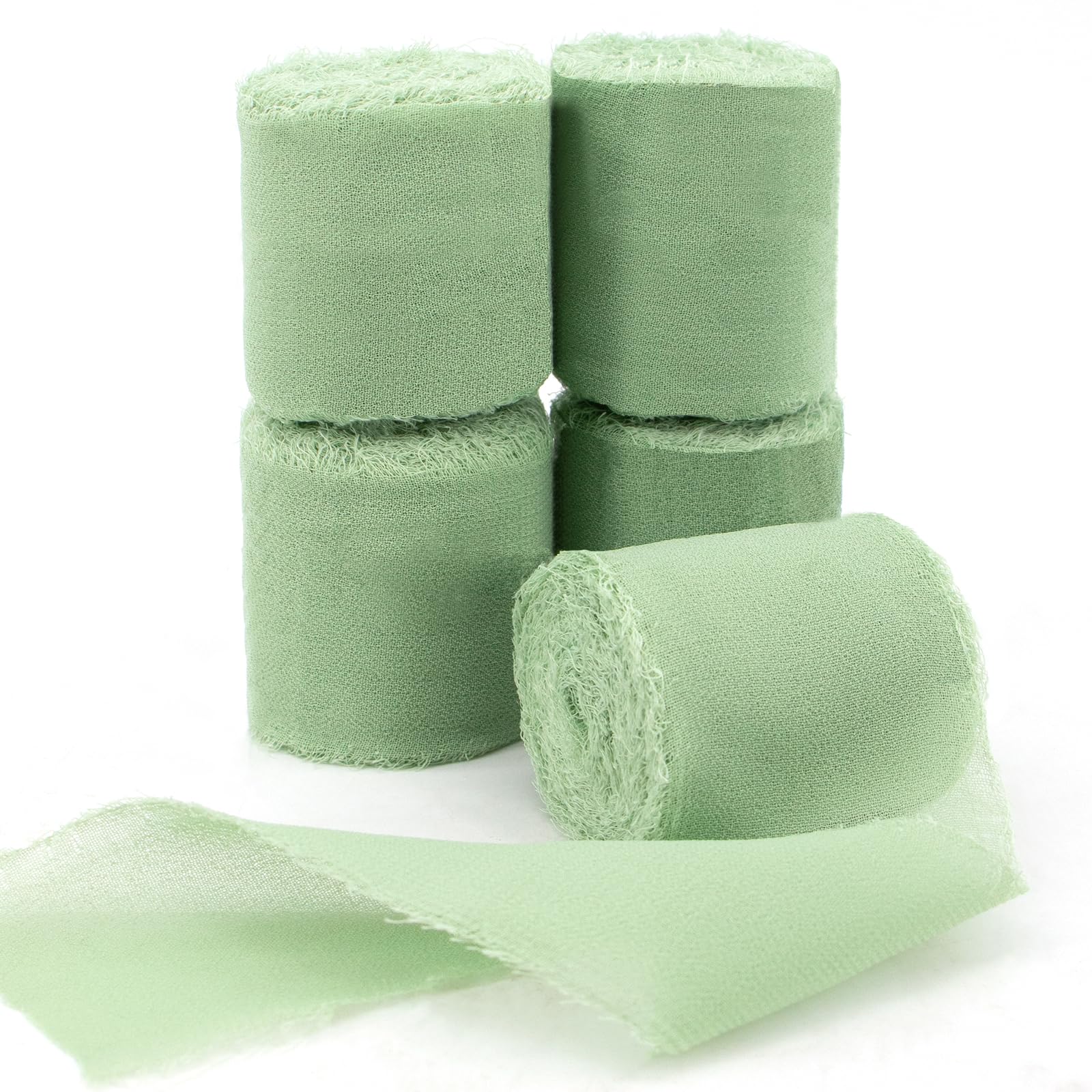 ZOCONE 5 Rolls Green Chiffon Ribbon 1.5'' x 5 Yd Chiffon Silk Satin Ribbon