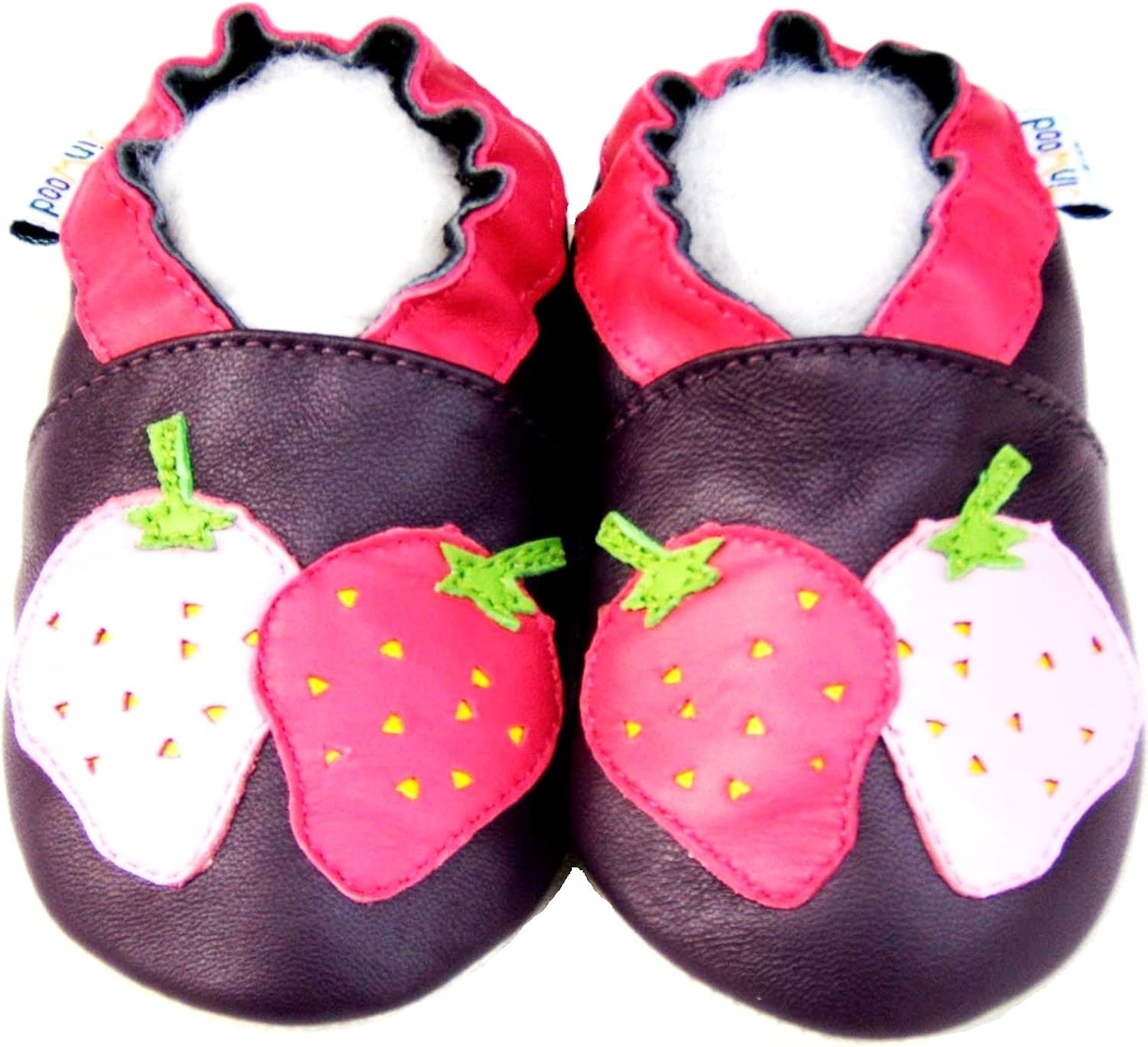 Leather Baby Soft Sole Shoes Boy Girl Infant Children Kid Toddler Crib First Walk Gift Strawberry Purple