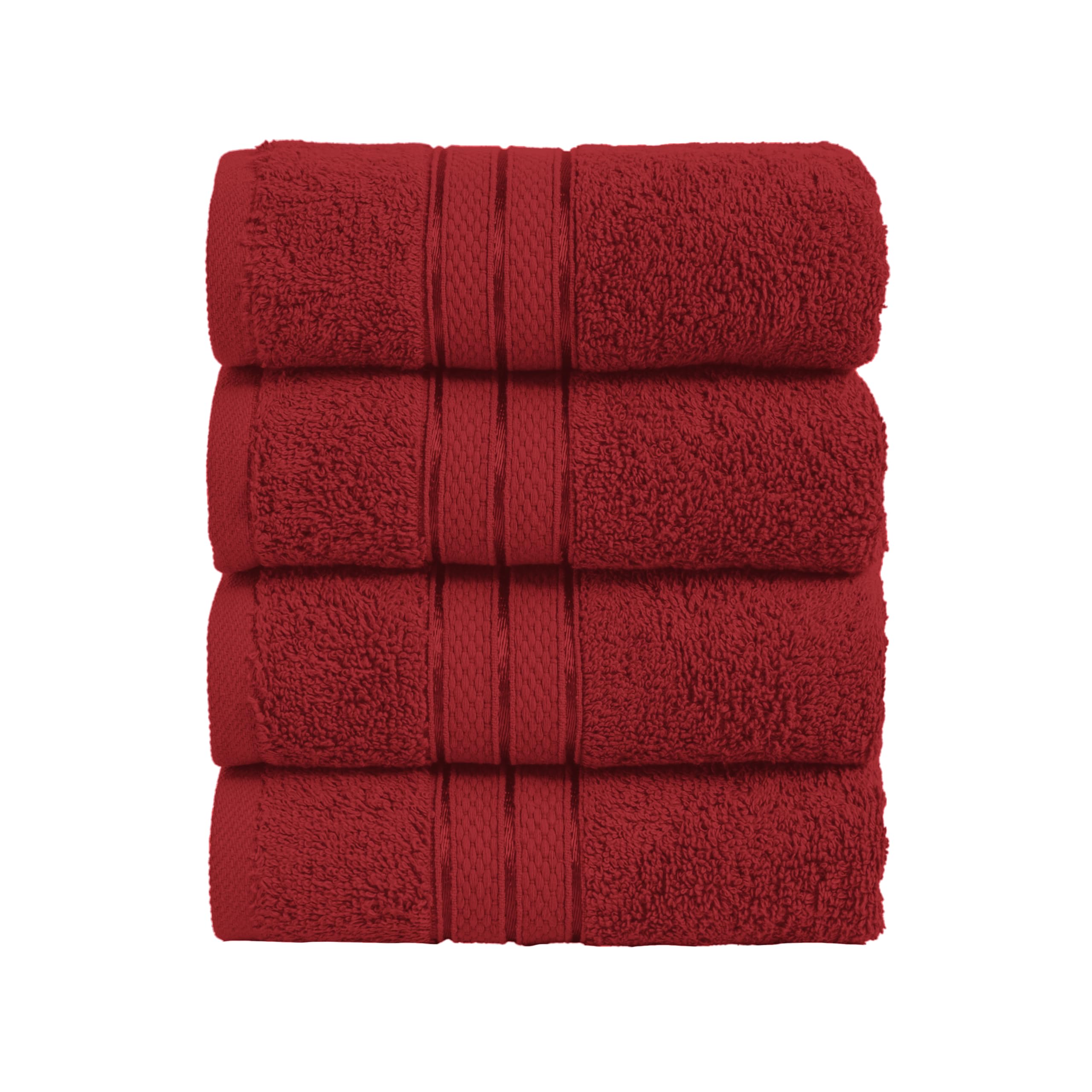 Elegant Comfort Three Line Popcorn Towel Set for Bathroom 16 x 28 inches, Premium Hotel Quality 4-Pack Hand Towels, 100% Turkish Cotton, Soft and Durable, Quick Dry and Highly Absorbent, Burgundy