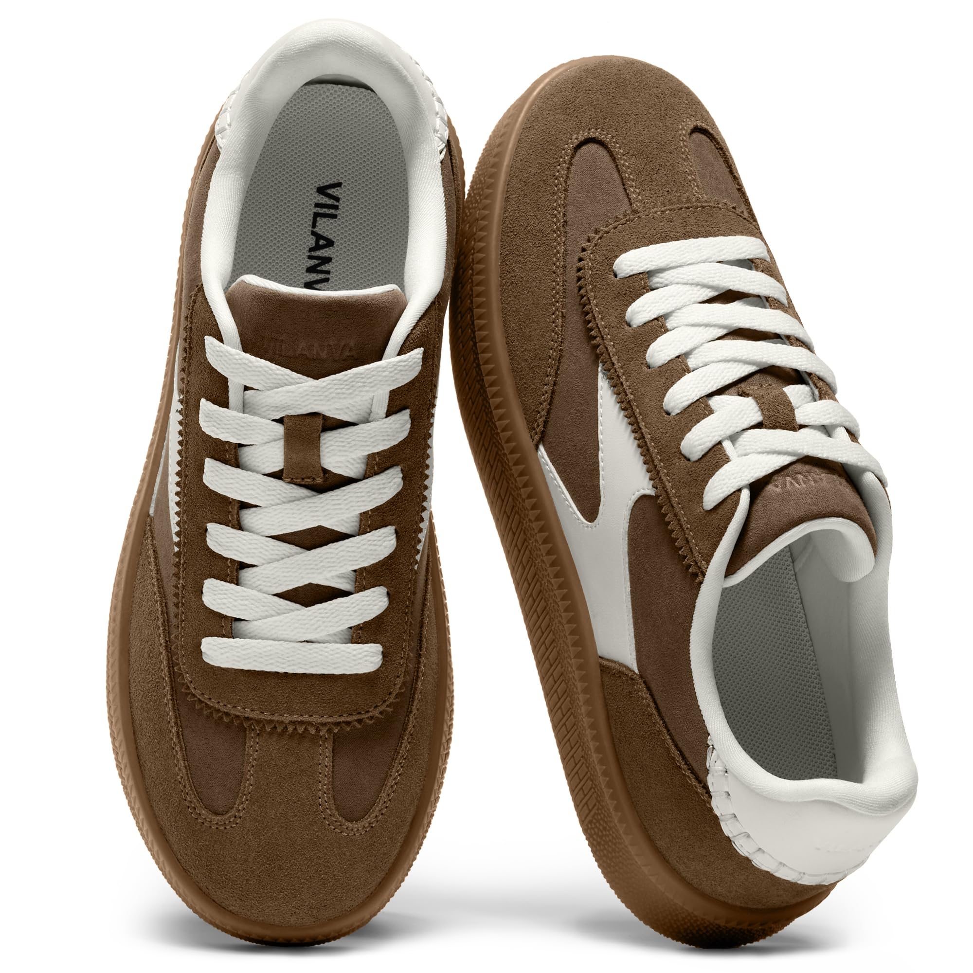 Women's Fashion Sneakers Casual Tennis Shoes with Genuine Suede Classic Retro Gum Sole Walking Trendy Footwear