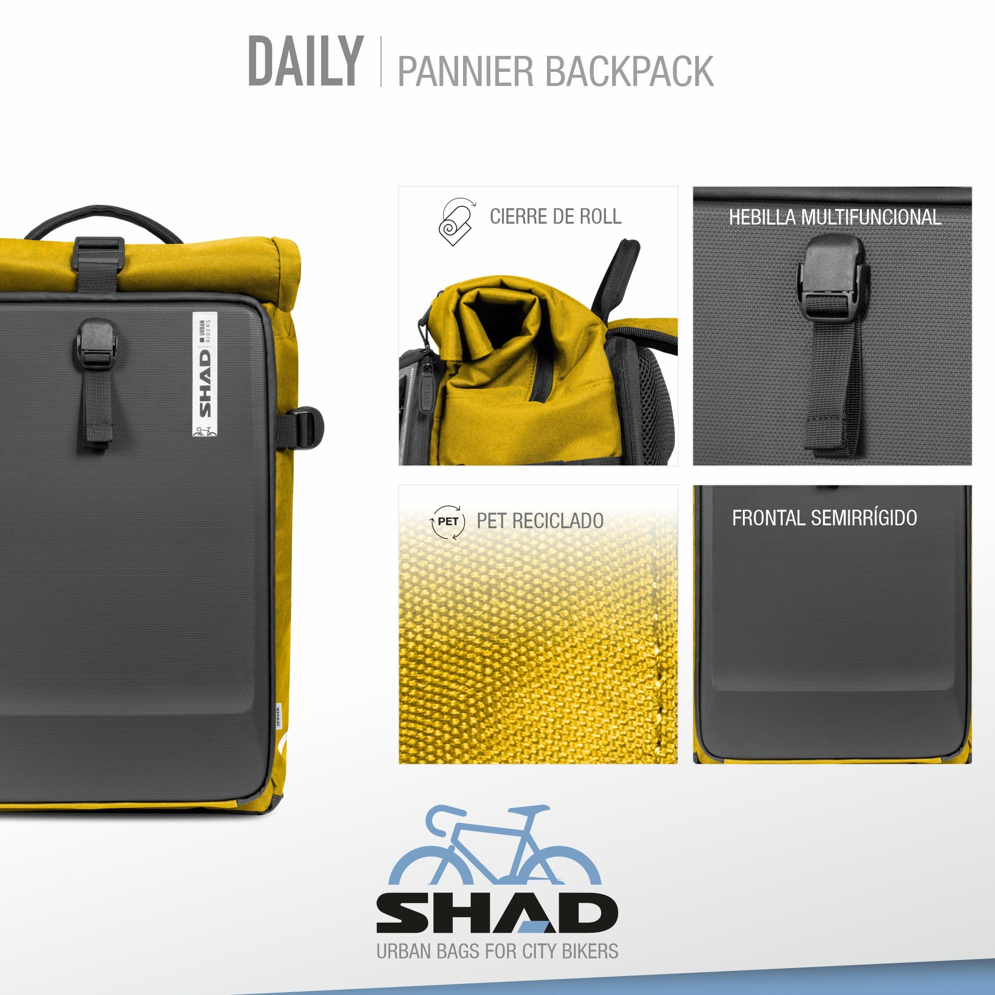 SHAD Bikes - Alforja Bicicleta Daily Pannier Backpack 22L – Mochila Portátil Impermeable 17 Pulgadas – Alforja Trasera Sostenible – Mochila Oficina Urbana Hombre Mujer
