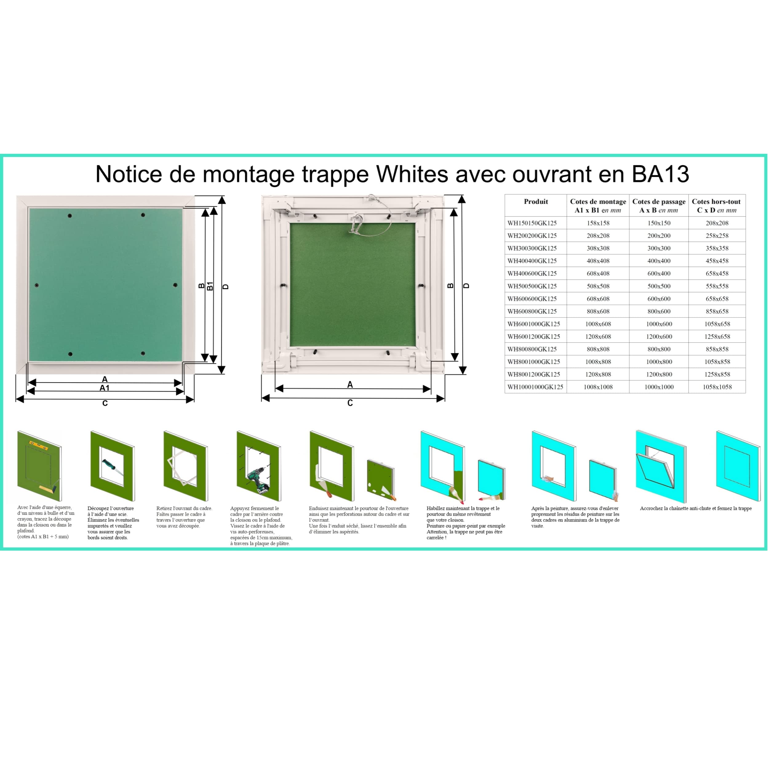 Revisionsklappe The White Edition 800 x 800 mm mit 12,5 mm GK-Einlage für die Montage an einer Gipskartondecke oder -wand