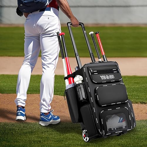 Miniatura 6 de Bolsa de béisbol con ruedas, bolsa de sóftbol con ruedas con gancho para valla para bate y equipo de TBall, bolsa ligera para bates de béisbol con