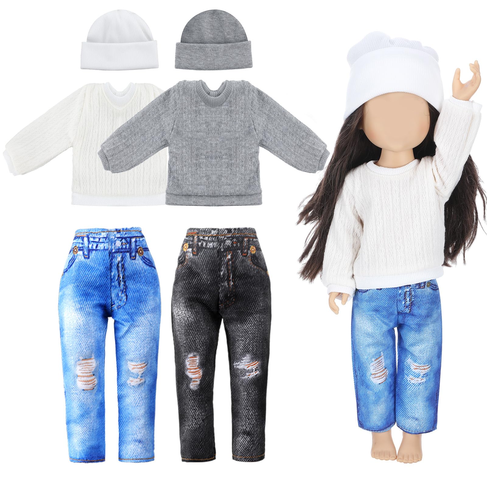 Bencailor 8 Pcs Doll Clothes Action Figure Clothes Include Casual Wear Sweater Dolls Pants Shoes Hat for 12 Inch Doll