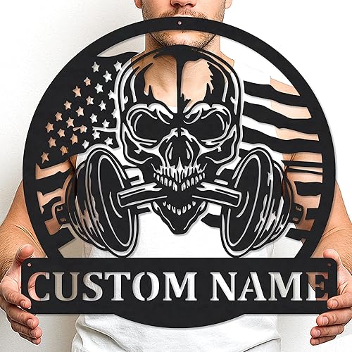 Miniatura 42 de Letrero de metal para gimnasio, decoración de sala de entrenamiento, arte de pared motivacional para levantamiento de pesas, centro de garaje en