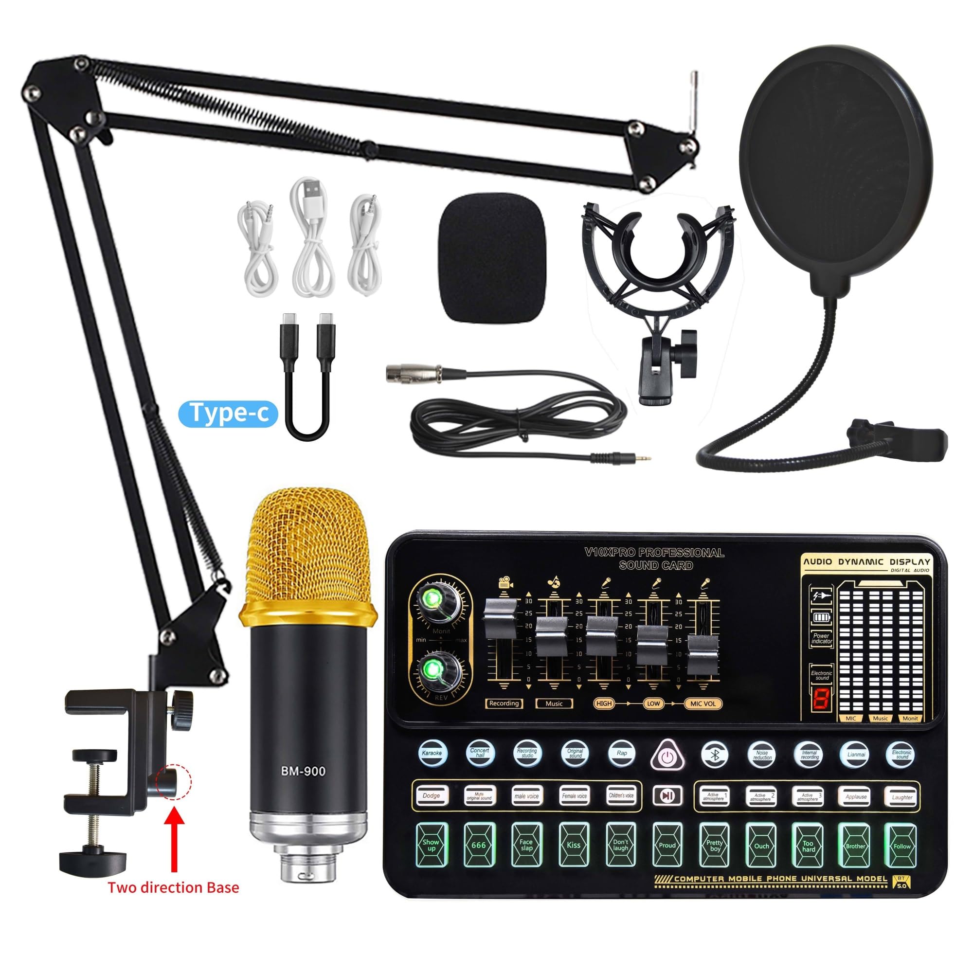 Soundkarten-Kit, Kondensatormikrofon-Paket, Soundkarten-Kit mit Verstellbarer Mikrofonaufhängung, Scherenarm, professionelles kabelloses Studio-Karaoke-Mikrofon-Studio-Se，V10XPRO Sound Card 1