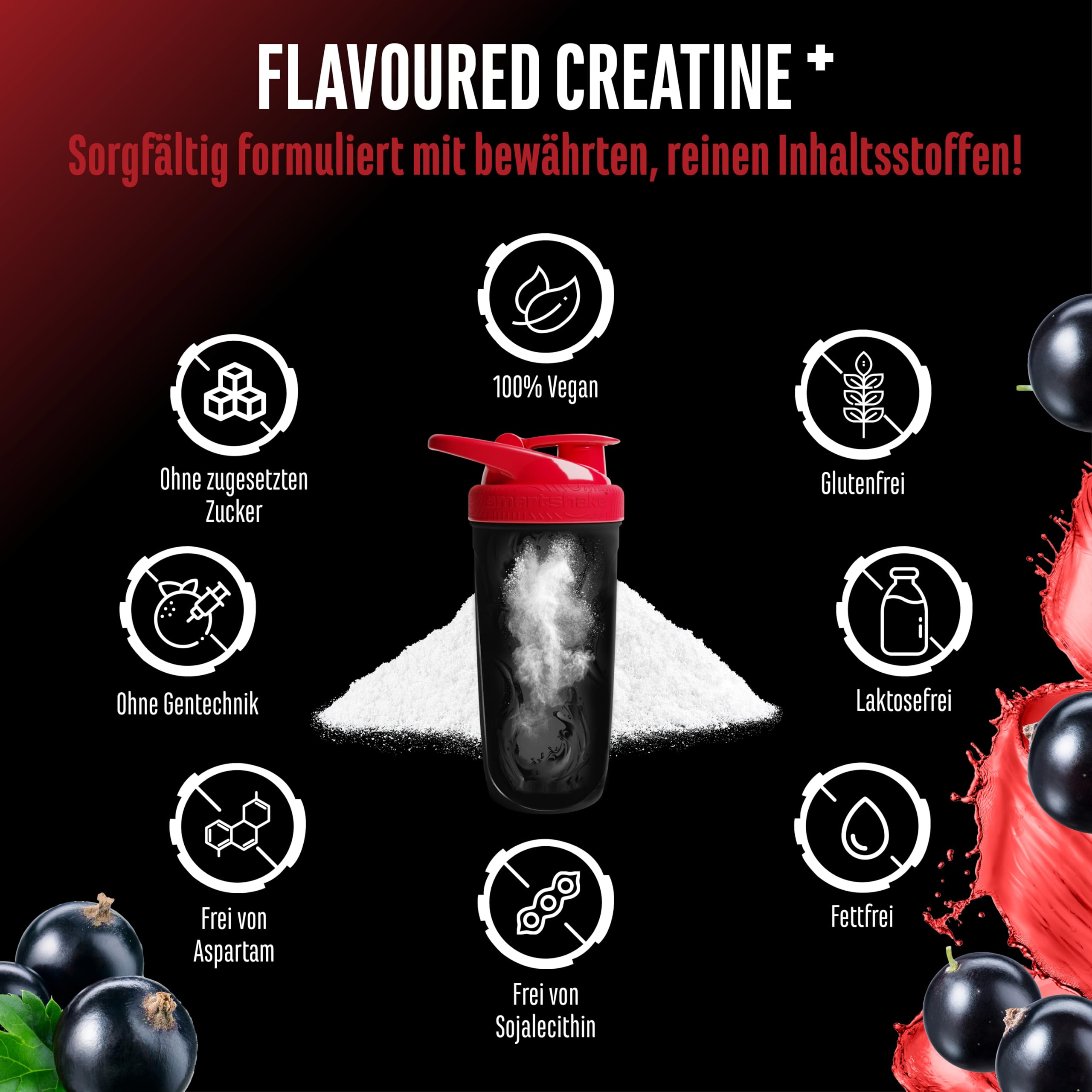 GEN GERMAN ELITE NUTRITION Flavoured Creatine Pulver 550g | Blackcurrant, Creatin Monohydrat + L-Taurin, mikronisiertes Kreatin, ohne Zucker, Top Löslichkeit, vegan