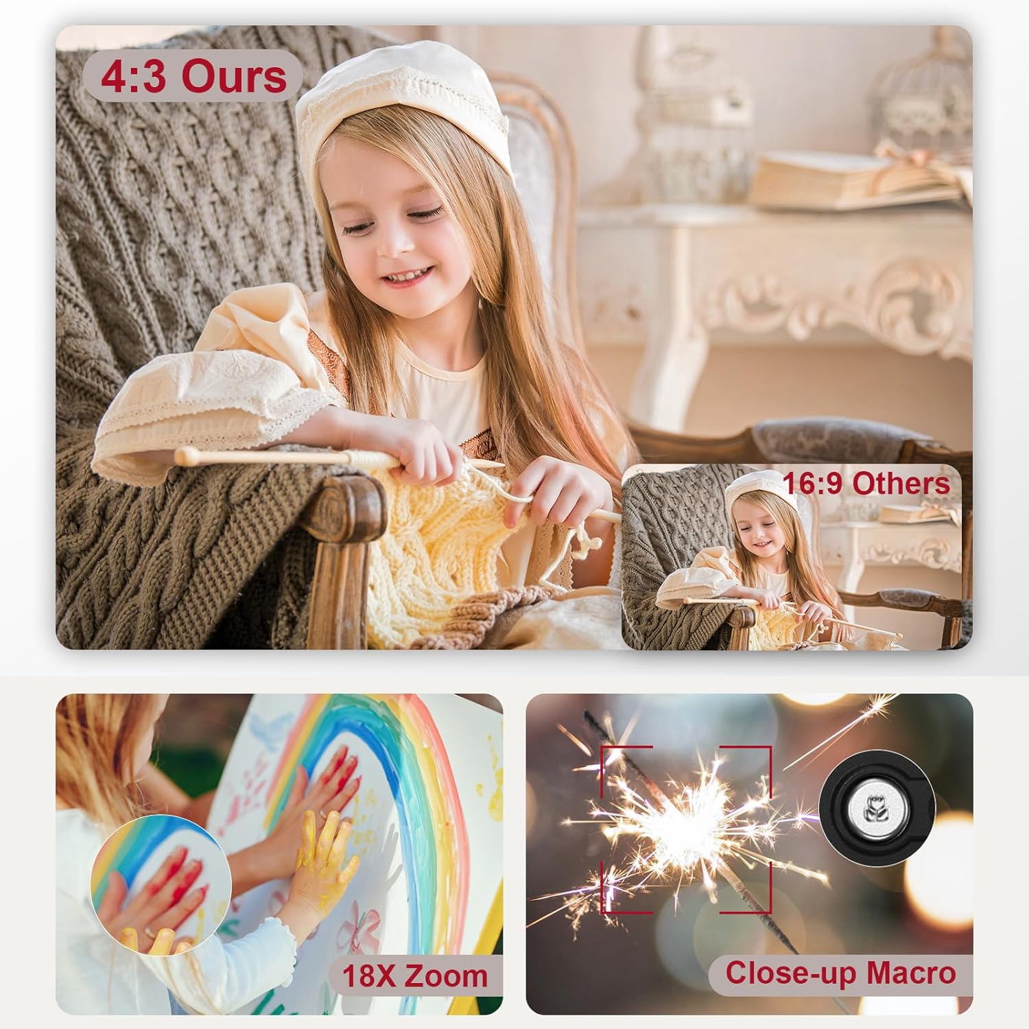 Digital Camera 4K 64MP Autofocus Vlogging Cameras with 32GB Card & Macro Function, 18X Digital Zoom Compact Camera with 2.8'' 180° Flip Screen & 2 Batteries for Teens Beginners... - Image 3