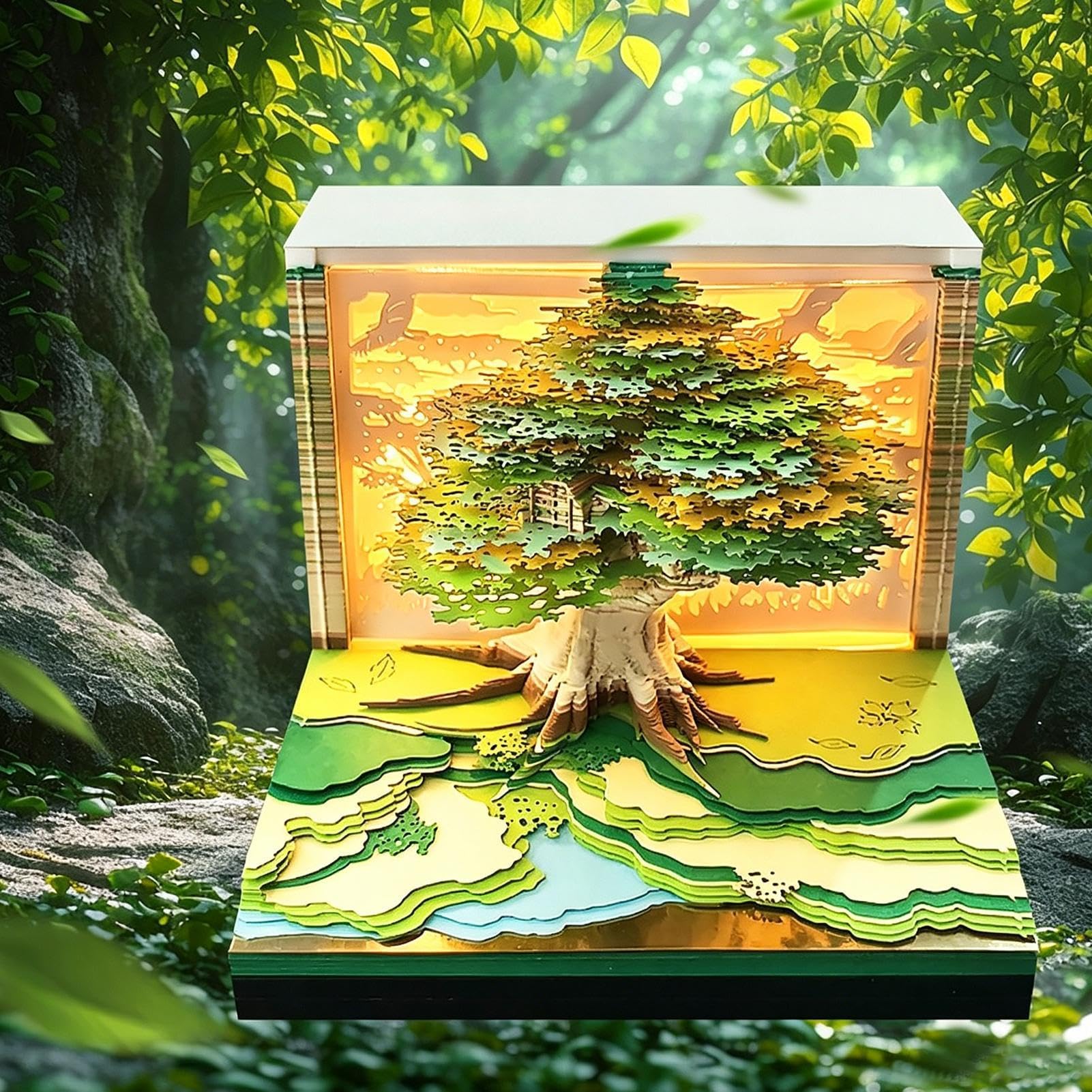 Calendario 3D 2027 Blocco Note A Forma Di Albero Con Luce LED | Calendario da scrivania con fogli staccabili Per Freelance Insegnanti Donne Uomini Compleanno Ferie Ufficio Casa Comodino