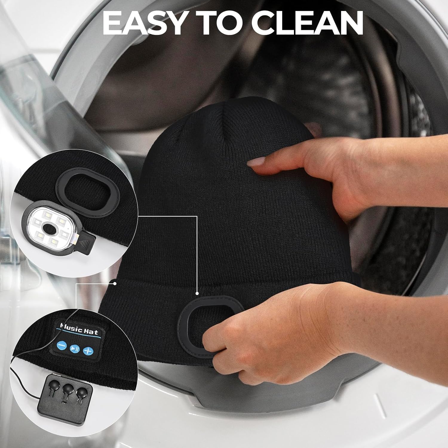 Bluetooth Beanie Hat with Light,Christmas Birthday Gift for men Waterproof with Mounting Accessories, Bluetooth LED Rechargeable Waterproof for Adults Outdoor Camping Hiking Running (Black) - Image 5