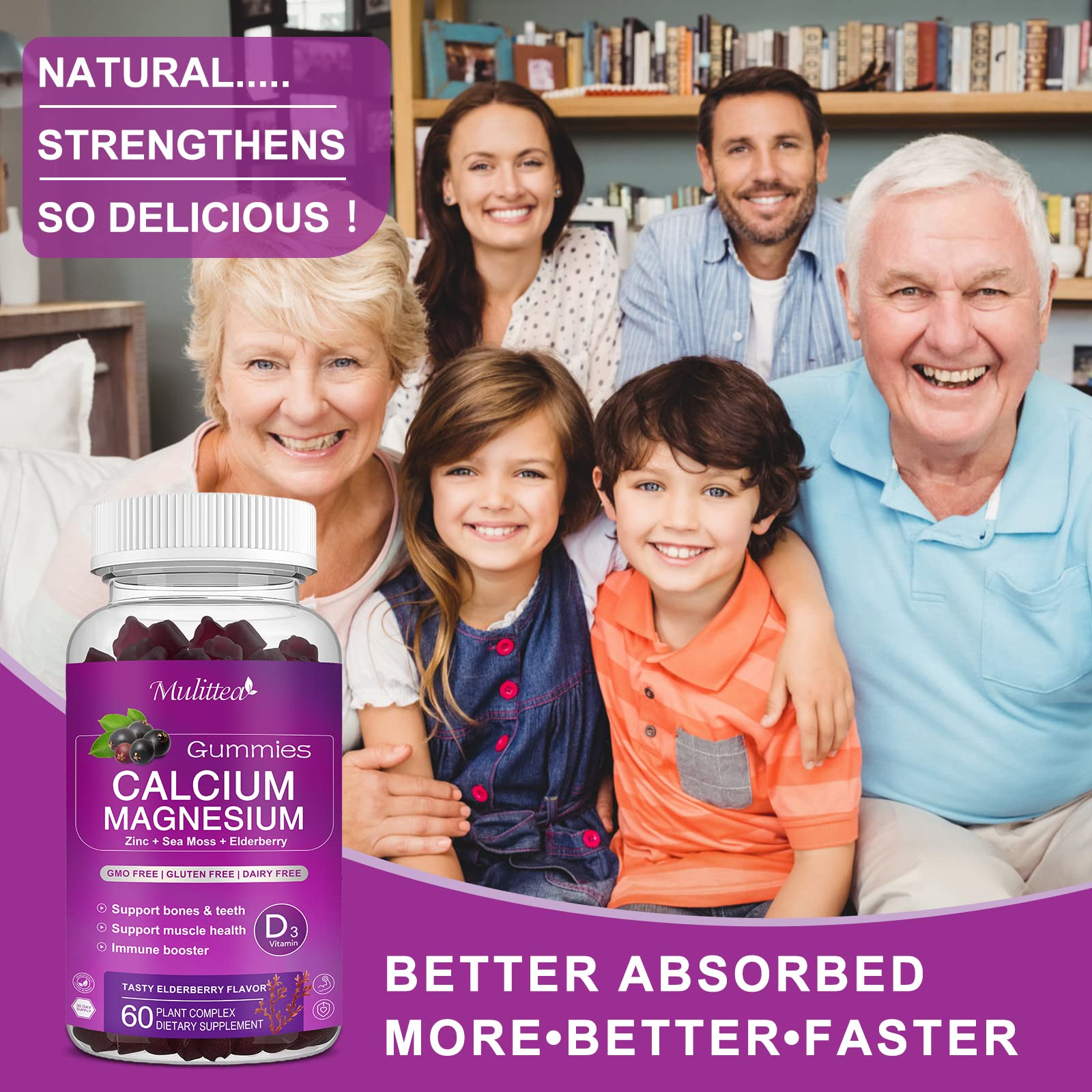 Plant Based Calcium Supplement with Vitamin D3,K2 Gummy for Bone Strength, Contains Whole Food Natural Minerals-Bone Health, Calm Mood & Sleep Support for Women & Men (2 Pack) — Amazon image 6