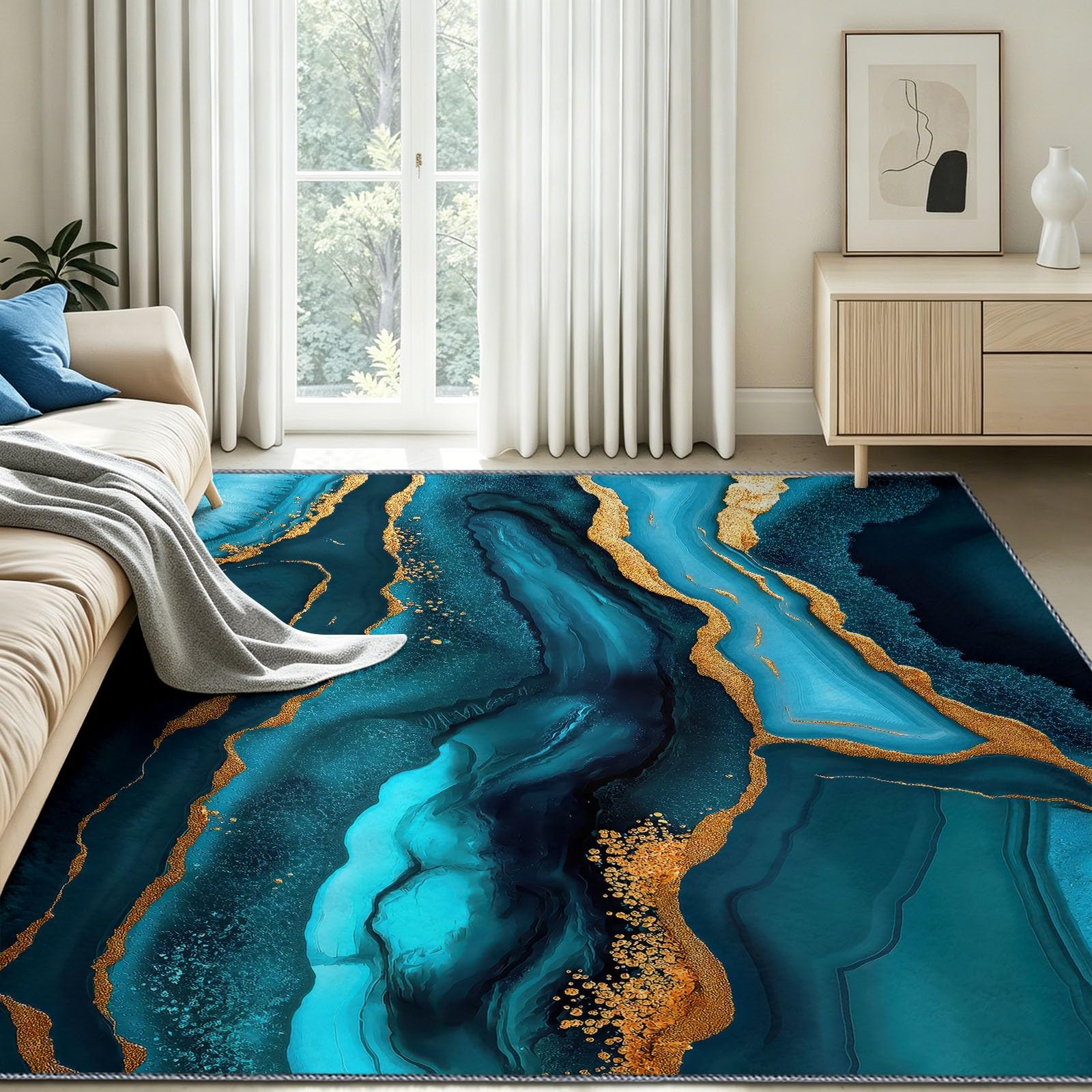 Zmywalny dywan 140 x 200 cm Agat Fluid Marble Pattern Short Pile