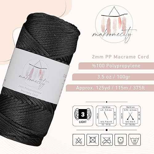 Miniatura 2 de Makromecity, Cordón de macramé de poliéster de 0.079 in x 125 yardas (375 pies) de 0.079 pulgadas, cuerda de polipropileno para macramé, para colgar