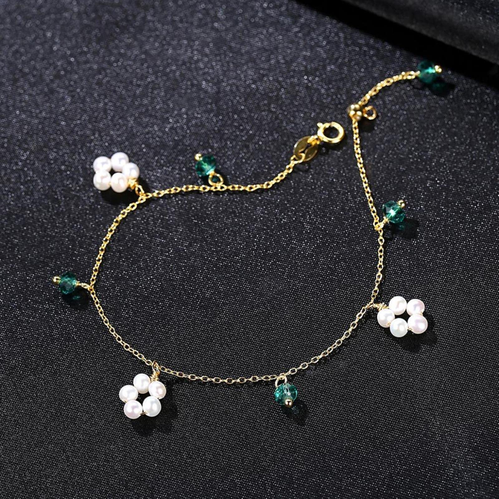 Braccialetti con catena a maglia in argento sterling 925 Bracciale con ciondoli in perle naturali con topazio verde per gioielli da donna Bracciali regalo