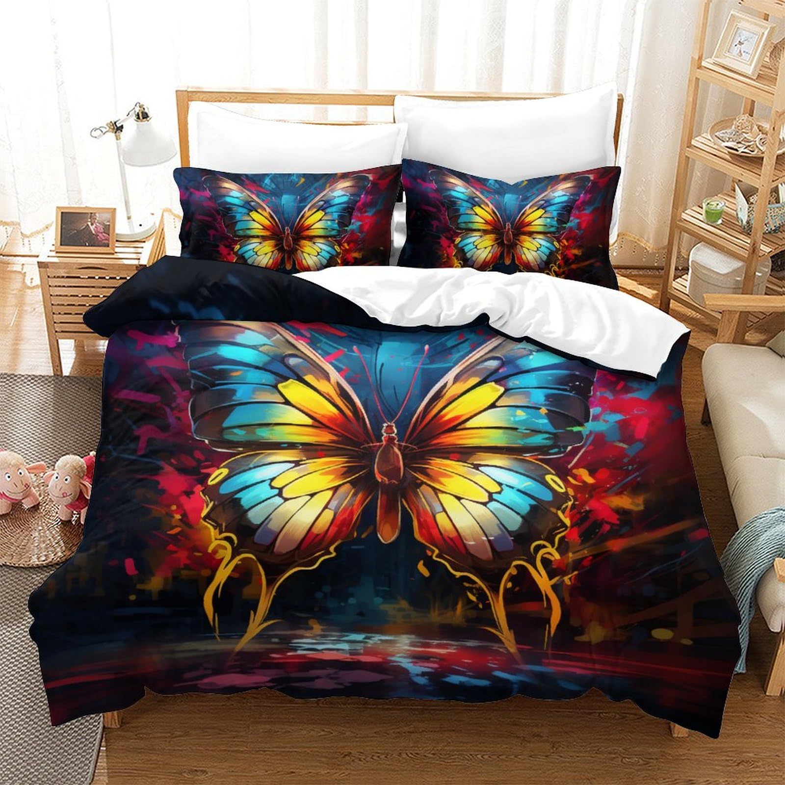 Housse de couette papillons 3D microfibre 200x200 fermeture éclair