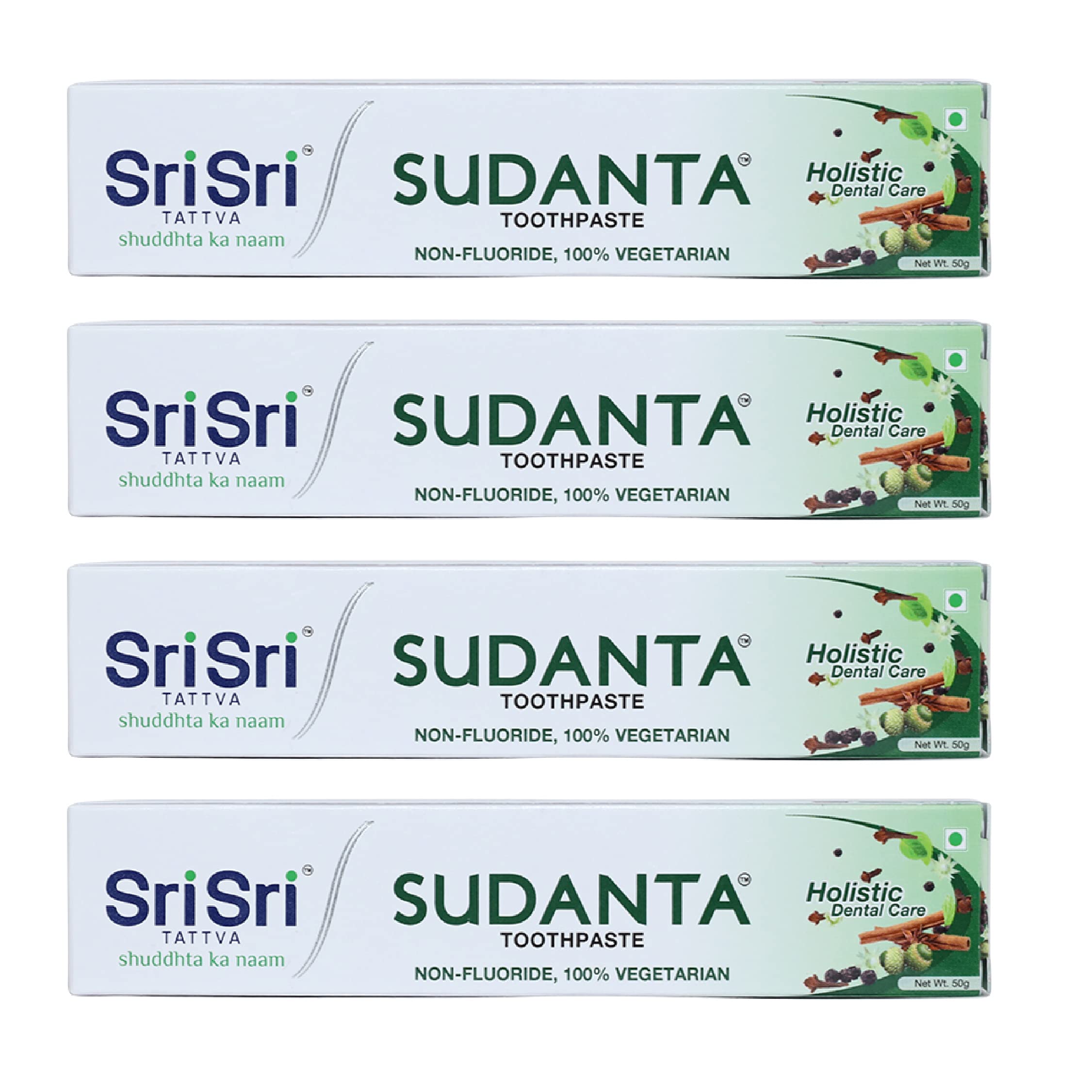 Sri Sri TATTVA shuddhta ka naam Ayurvedic Herbal Toothpaste - All Natural,Tooth Paste With Cloves,Charcoal,Freshening,Fresh Breath,Antioxidant, Bakul & More - 50G (Pack Of 4),For Kids & Adults