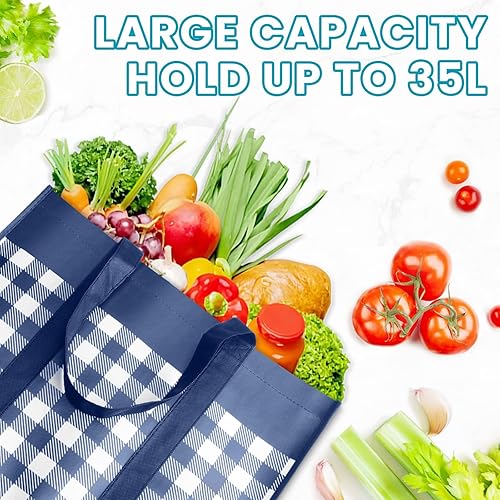 Miniatura 6 de WOWBOX Bolsas de comestibles reutilizables, paquete de 6, bolsas de compras plegables reutilizables a granel con asas reforzadas, bolsas de