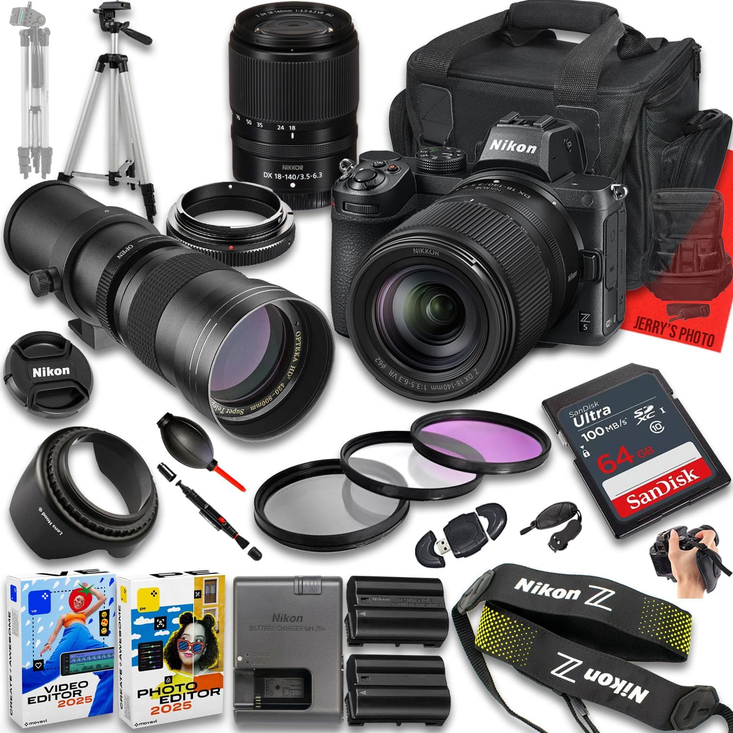 Nikon Z30 Mirrorless Camera with Z DX 18-140mm f/3.5-6.3 VR and 420-800mm f/8 Manual Super HD Telephoto Lens + 128 GB Memory + Extra Battery + Camera Case + More (22pc Bundle) (Renewed)