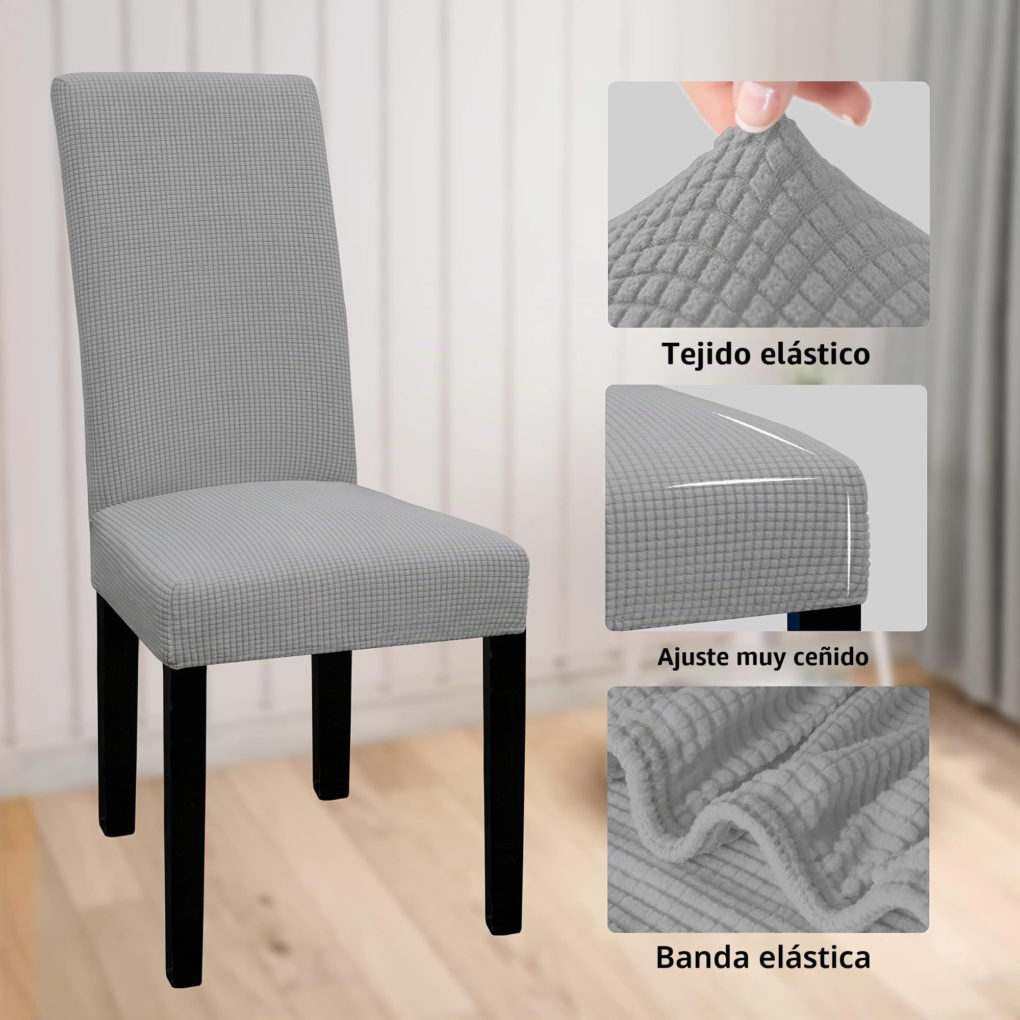 Easy-Going Juego de 6 Fundas para sillas de Comedor 100% Impermeables, Fundas elásticas de Jacquard para Silla Parson, Protector de Silla extraíble y Lavable para el hogar, Restaurante, Banquete