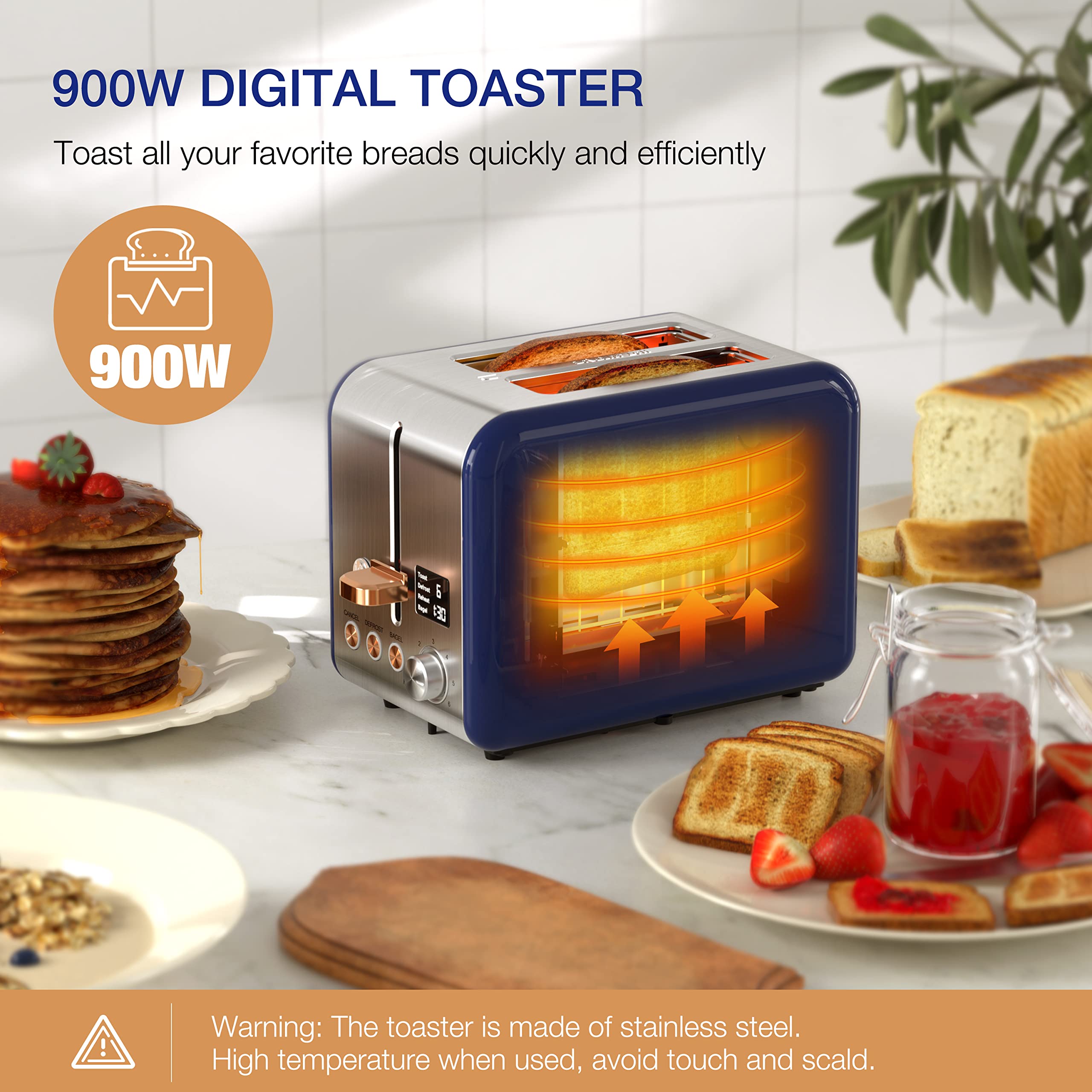 Amazon.com: JOY Kitchen 數位檯面超寬雙片烤麵包機,6 種褐變等級,附百